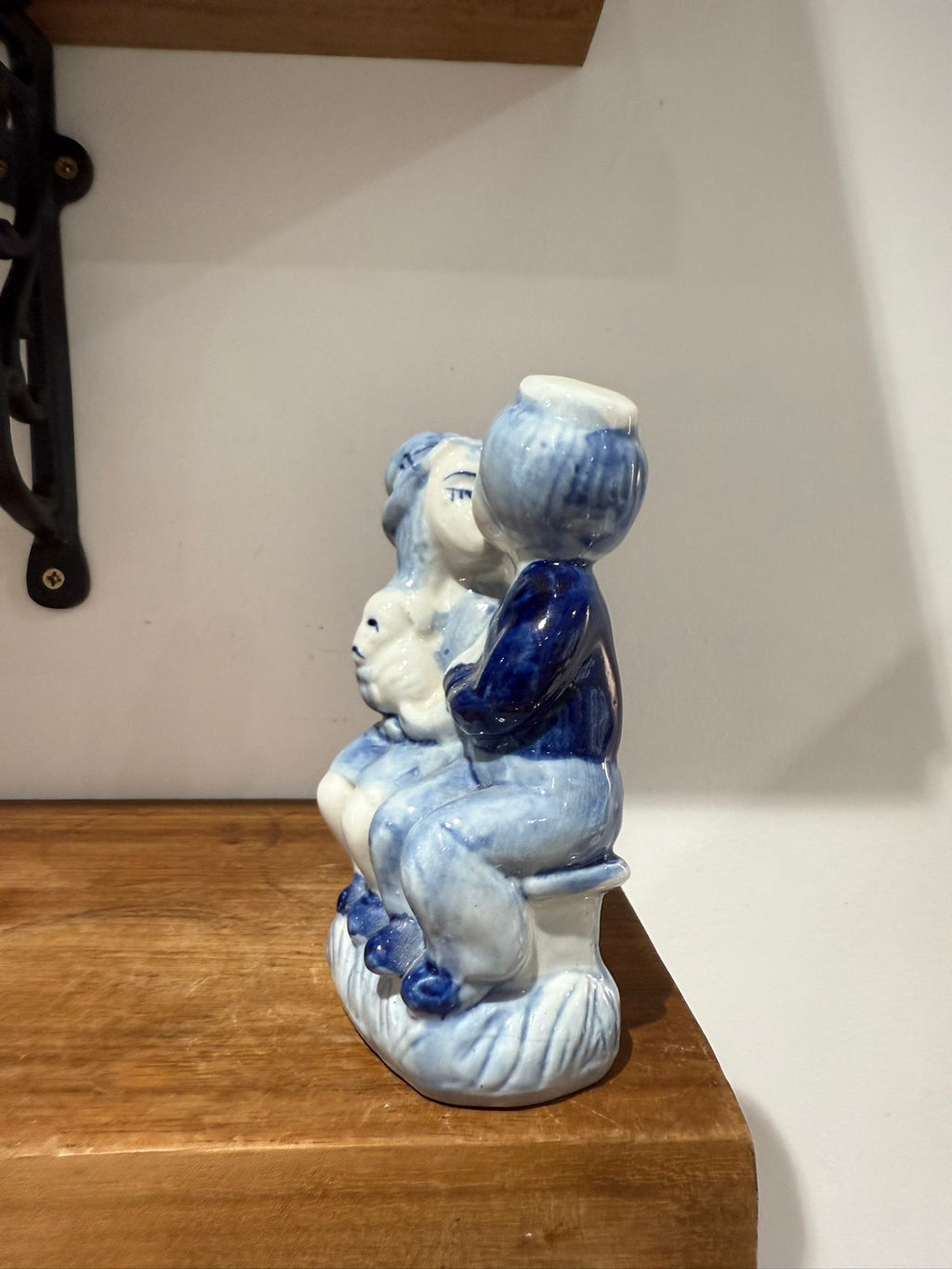 Vintage Blue & White Kissing Couple Ceramic Figurine