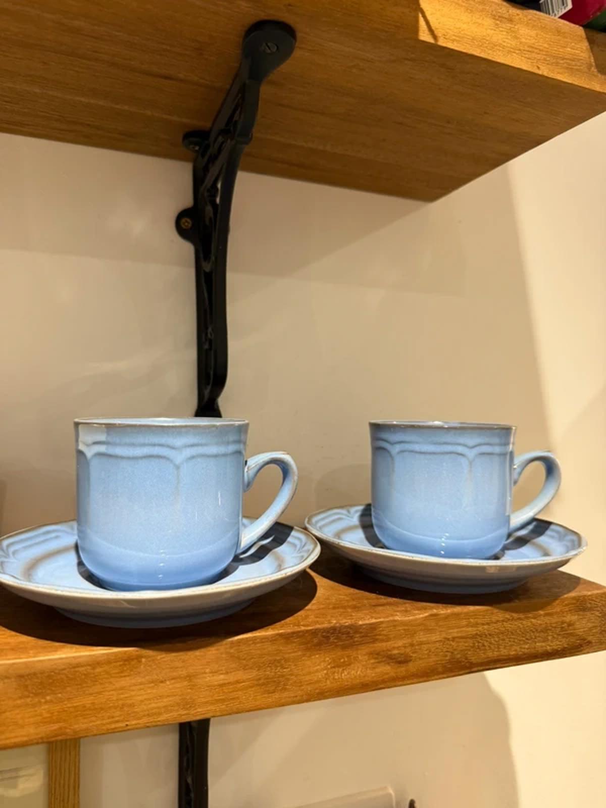 Vintage retro blue set of 2 tea set cup and saucers