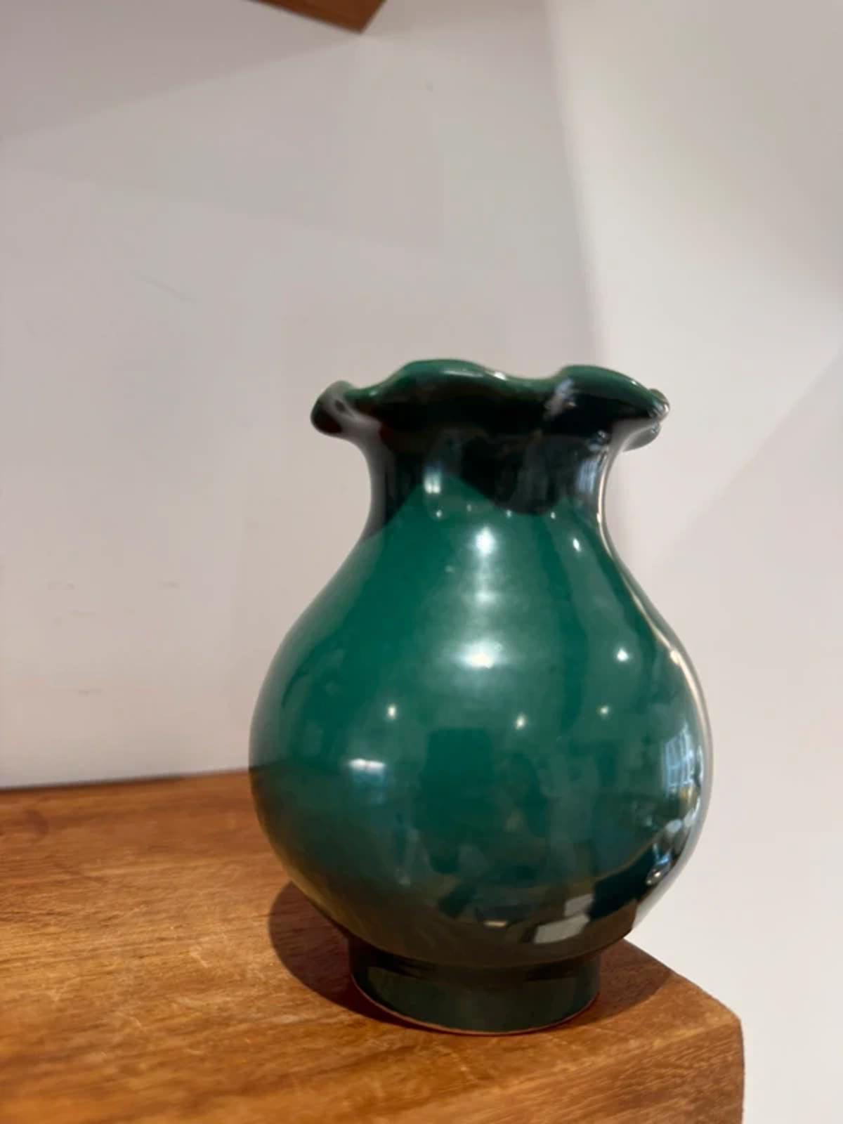 Vintage green pot one of a kind home decor country farm house pottery