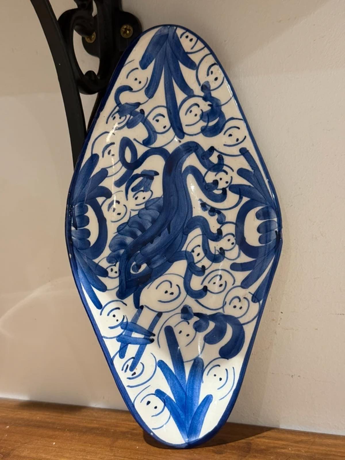 Vintage side plate spoon rest kitchen home decor blue white hand painted