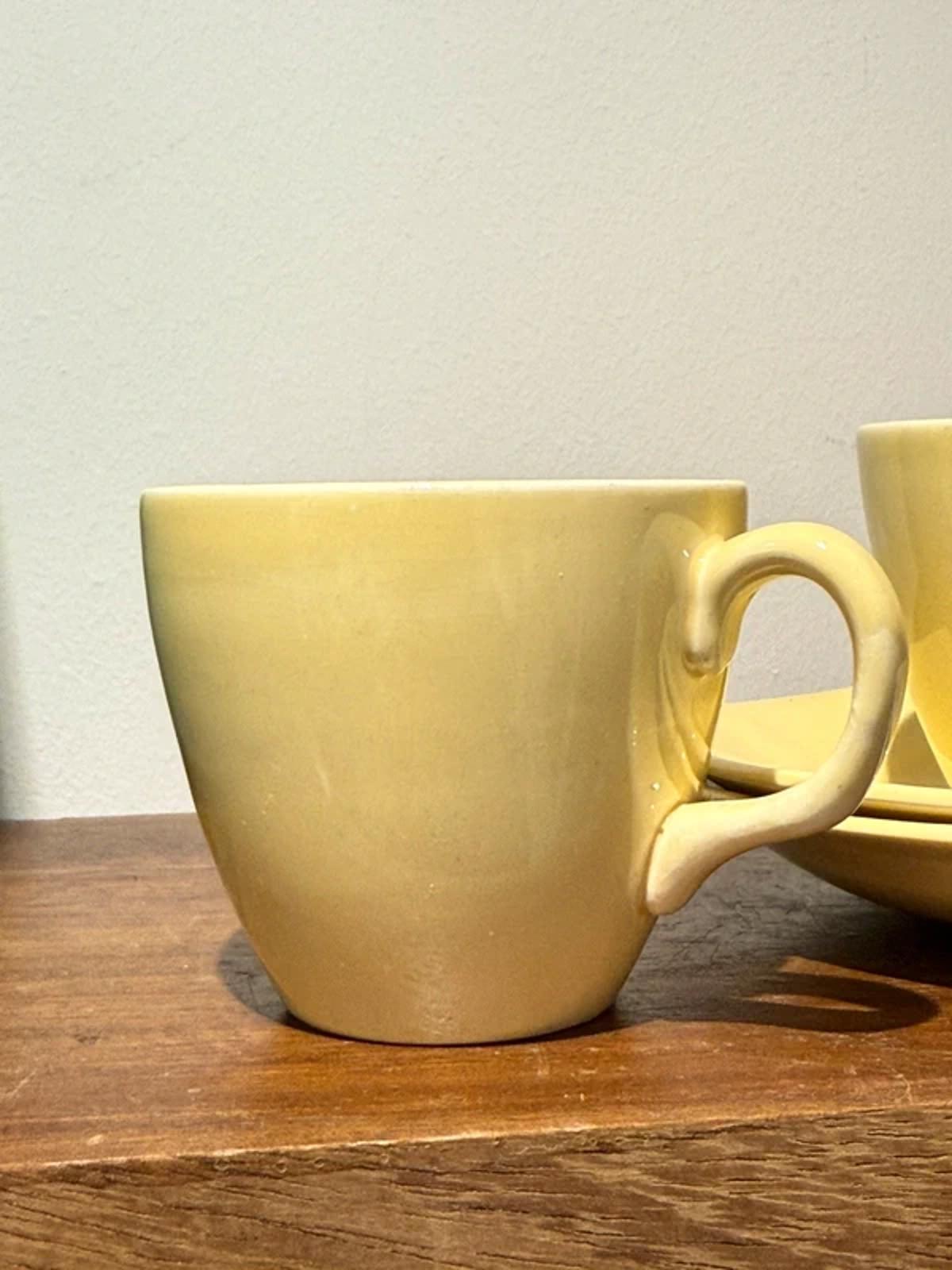 Vintage yellow set of 2 tea cups and saucers tea set kitchen home decor