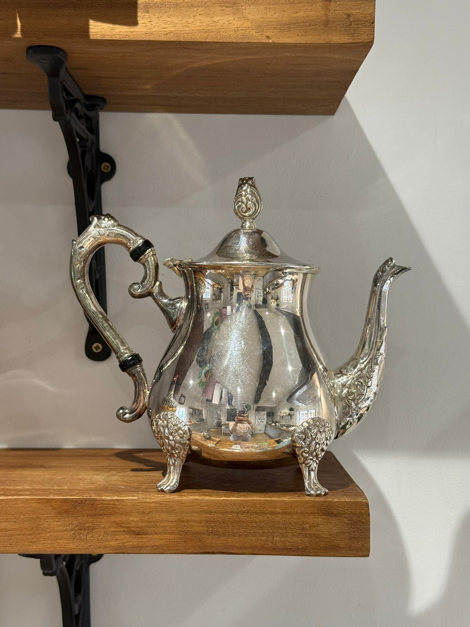 Vintage Ornate Silver Plated Teapot on Lion Paw Feet Decorative