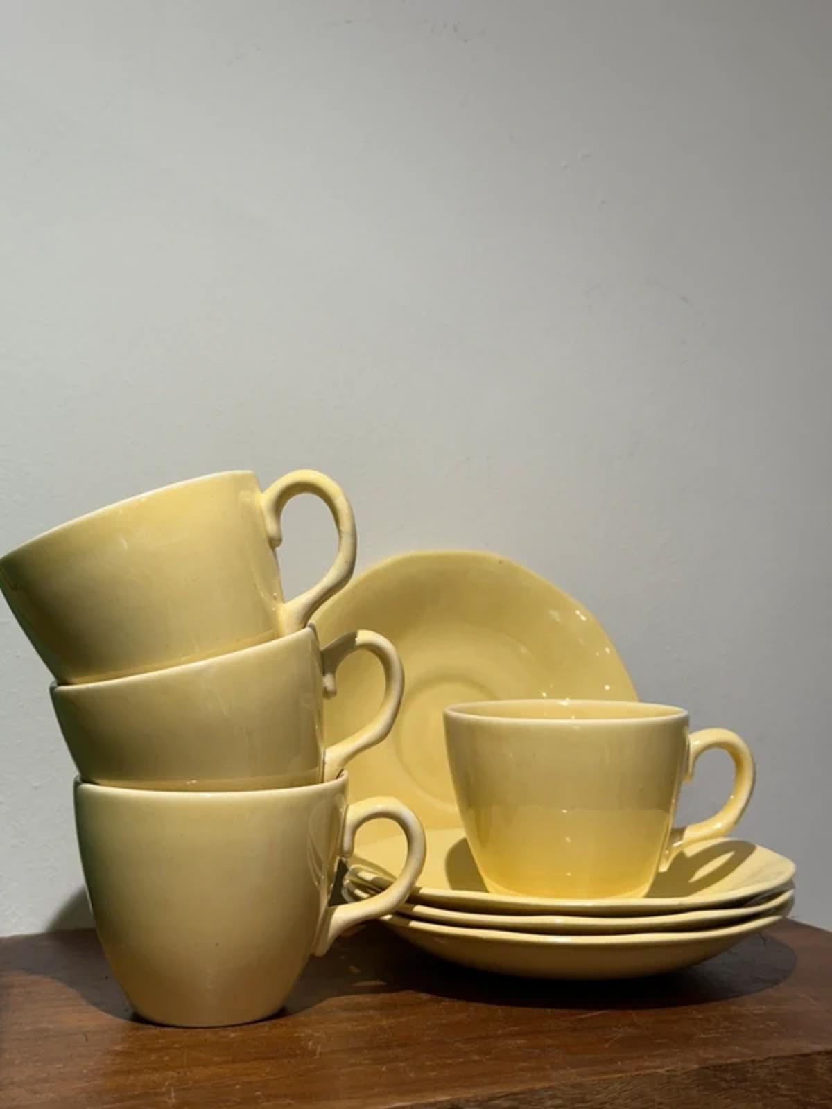 Vintage yellow set for tea cups and saucers tea set kitchen home decor
