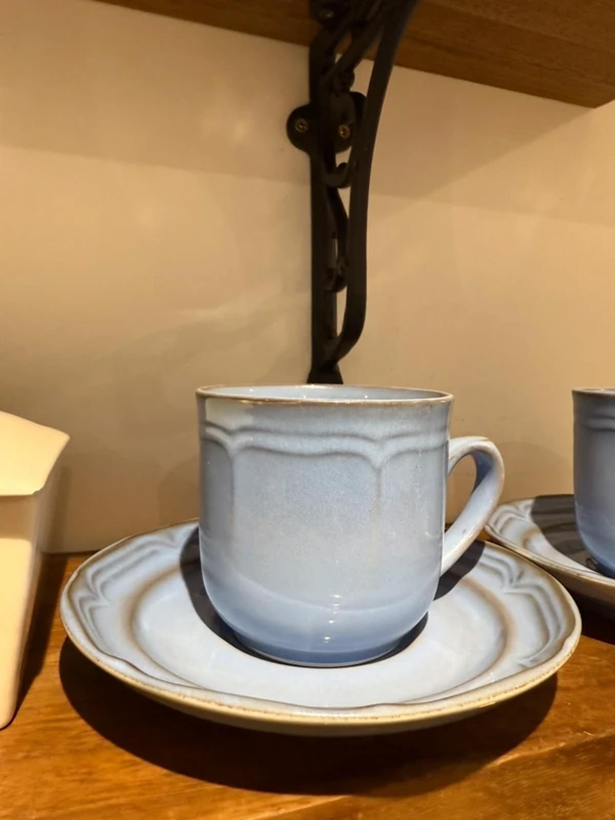 Vintage retro blue set of 2 tea set cup and saucers