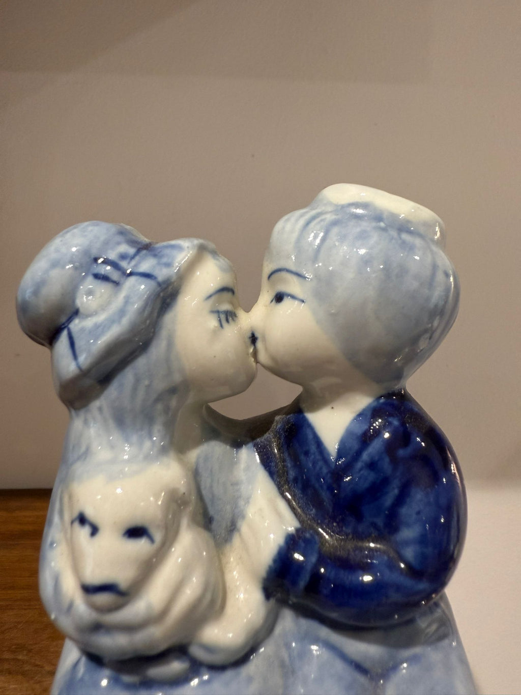 Vintage Blue & White Kissing Couple Ceramic Figurine