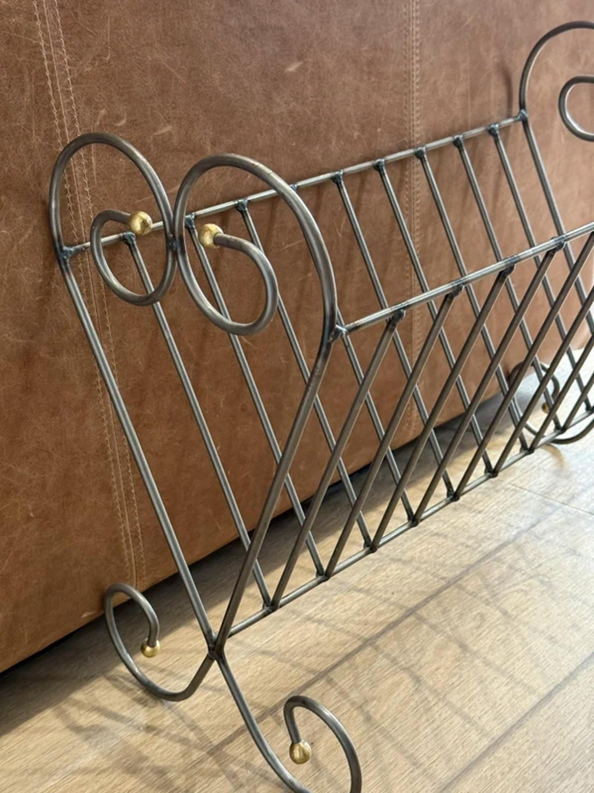 Vintage cast iron metal silver gold large magazine rack one of a kind country home decor