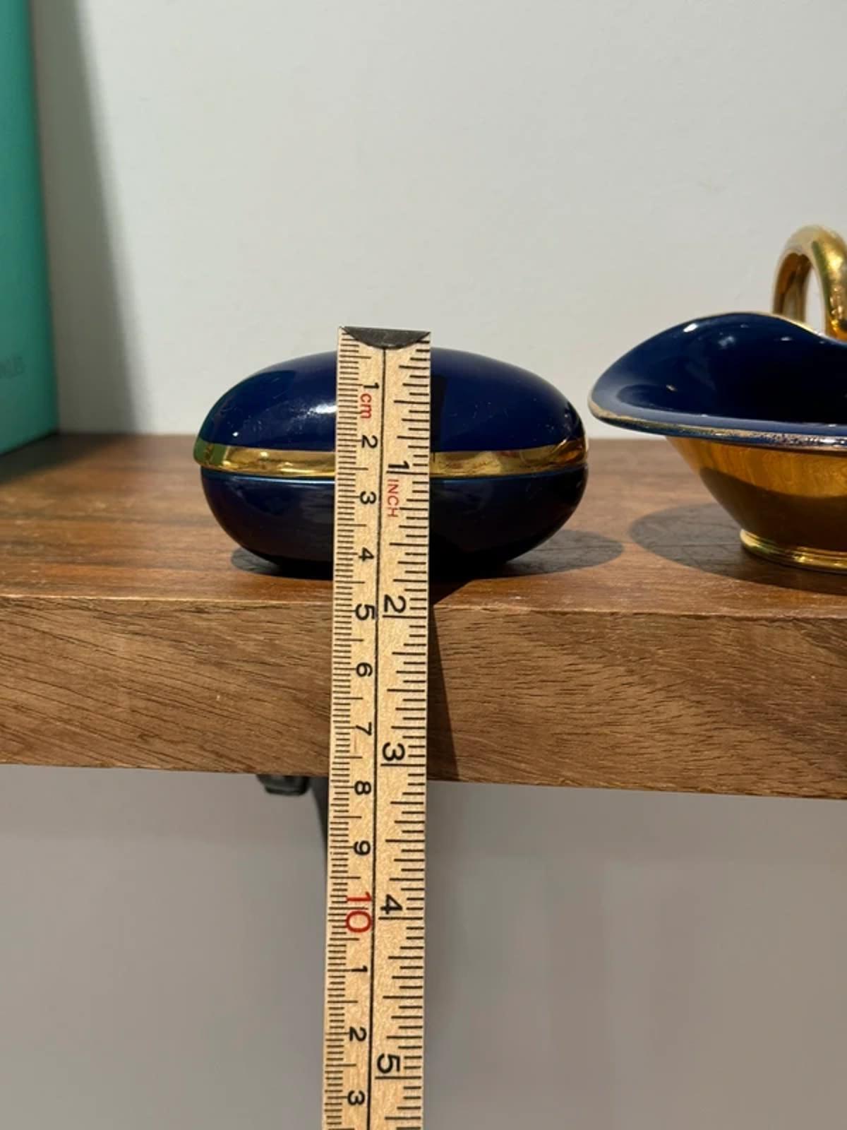 Oval Trinket Box A lidded jewelry ring box navy blue gold home decor