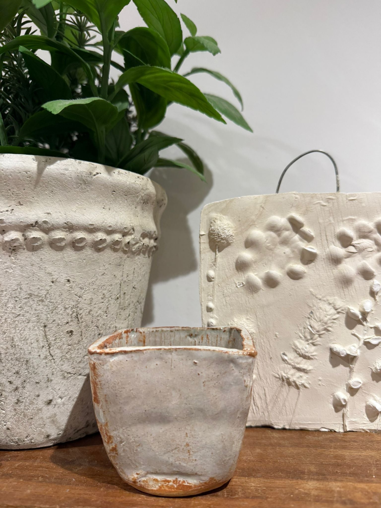 Rustic Square Ceramic Planter with Natural Patina