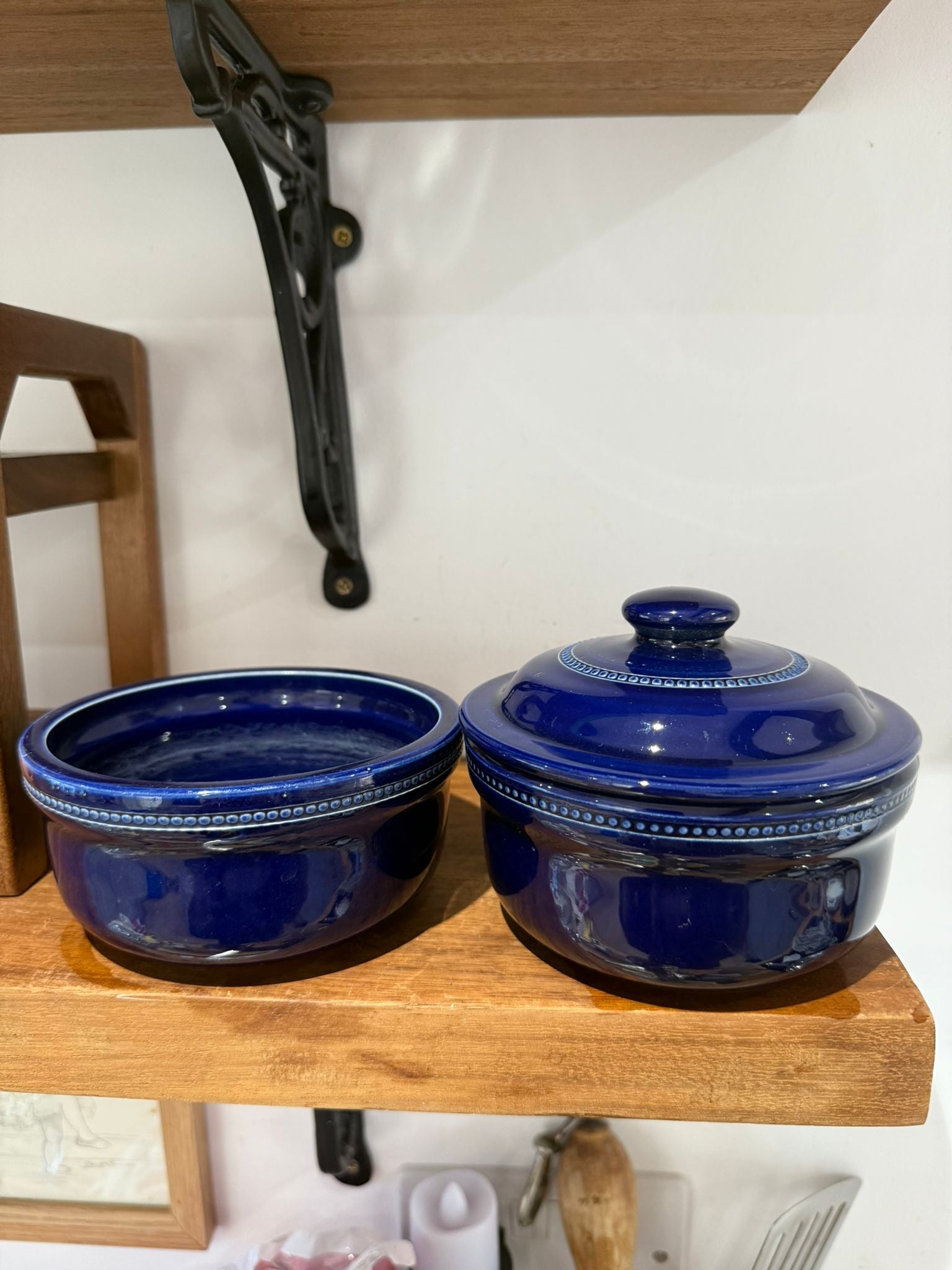 English Cobalt Blue Lidded Stoneware Dish Set