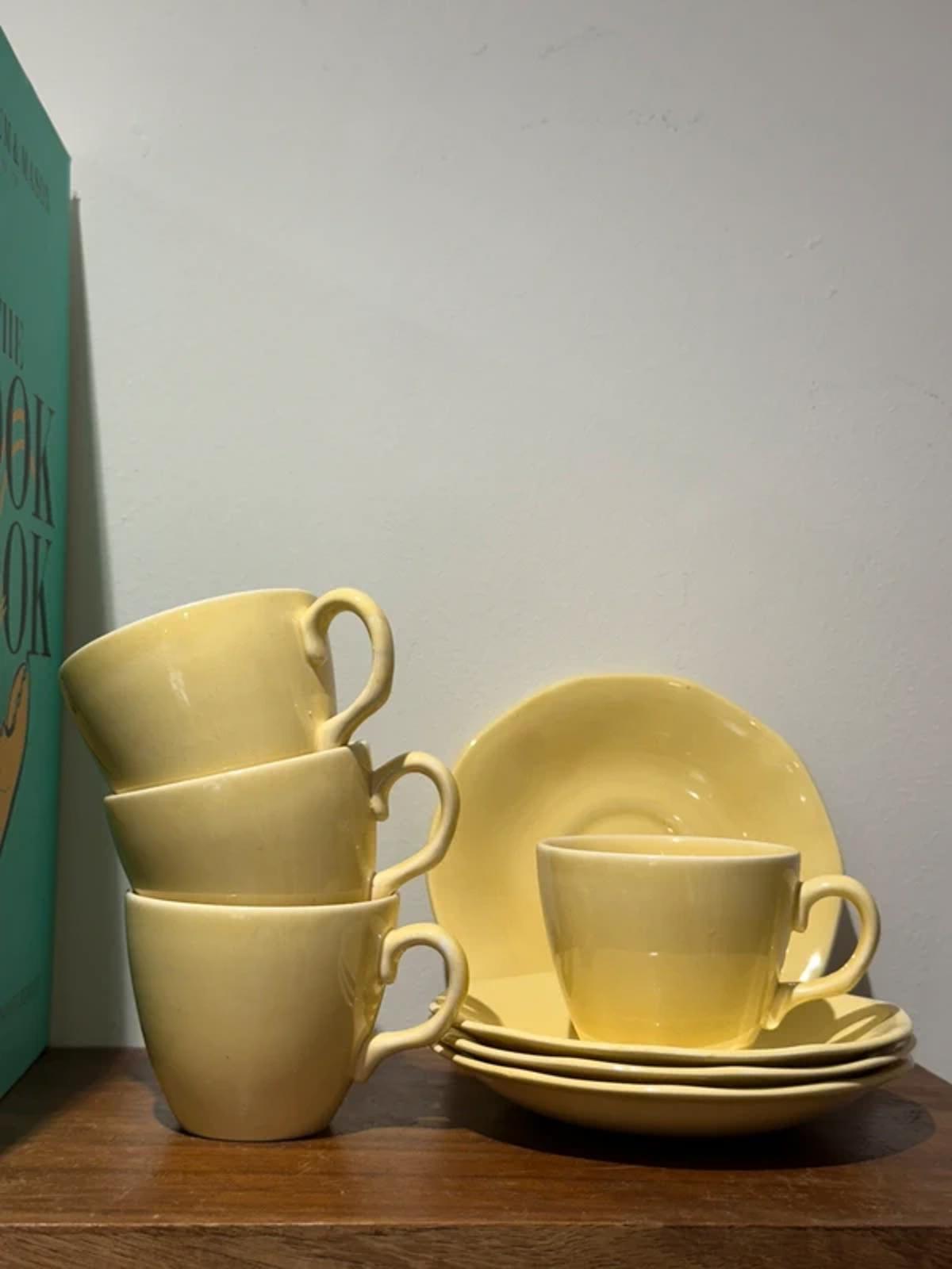 Vintage yellow set for tea cups and saucers tea set kitchen home decor