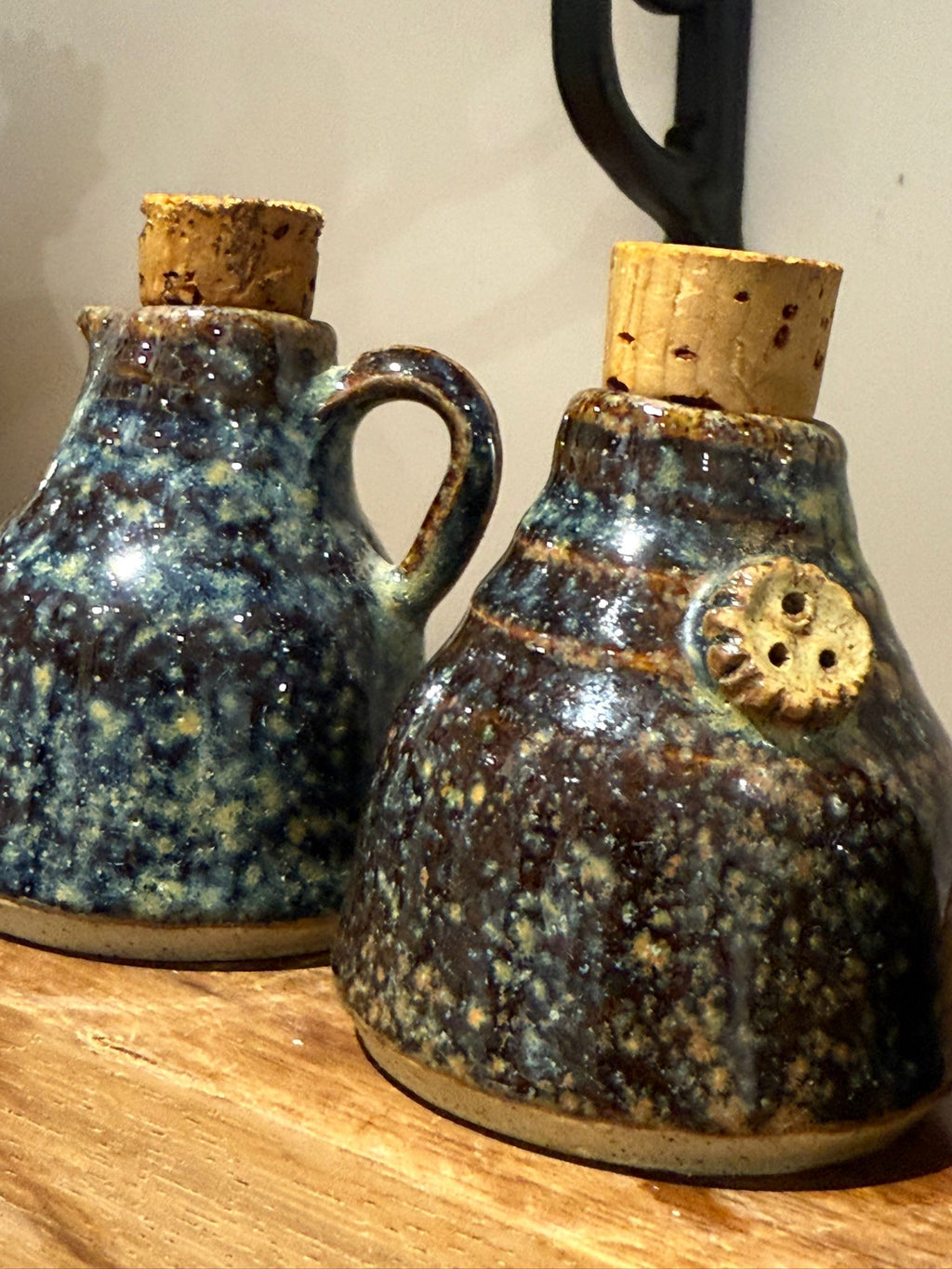 Set of Three Studio Pottery Stoneware Bottles with Cork Stoppers