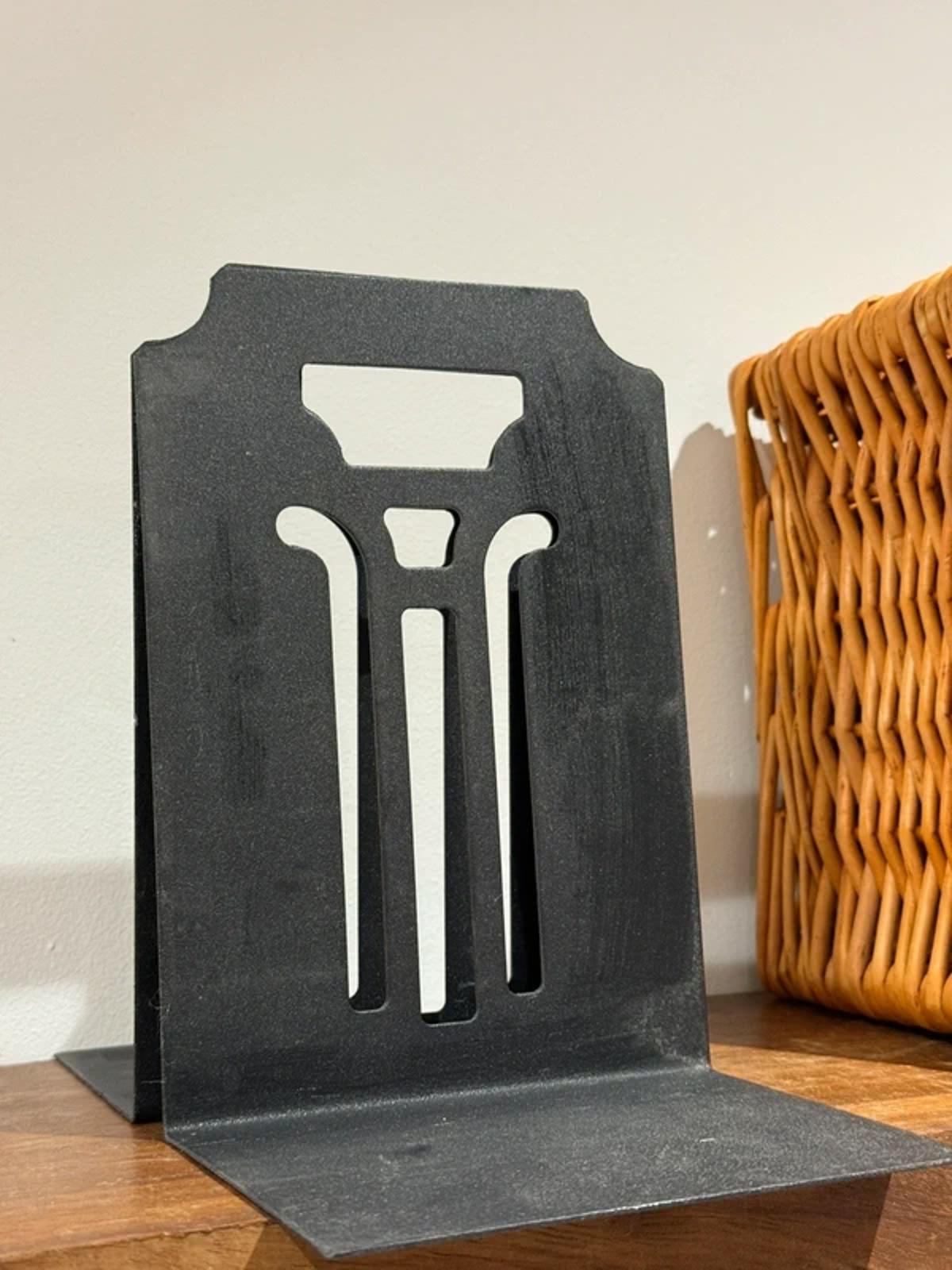 Vintage black metal bookend country home decor Greek column