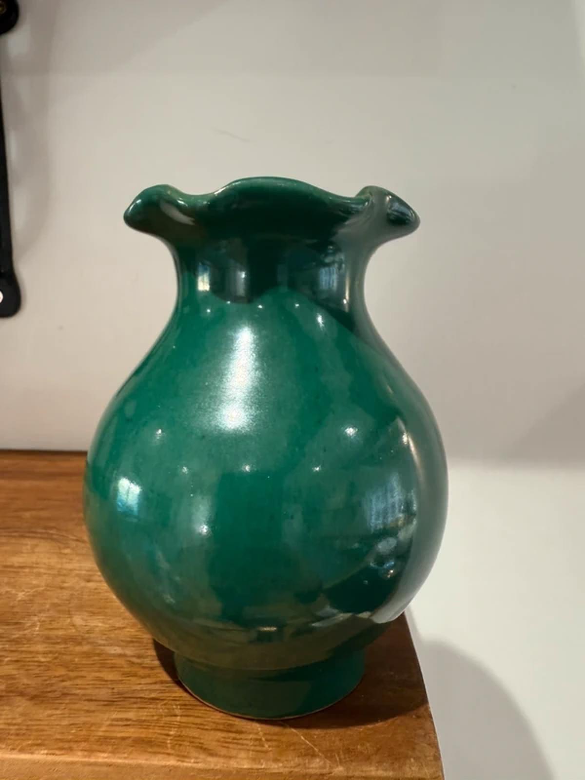 Vintage green pot one of a kind home decor country farm house pottery