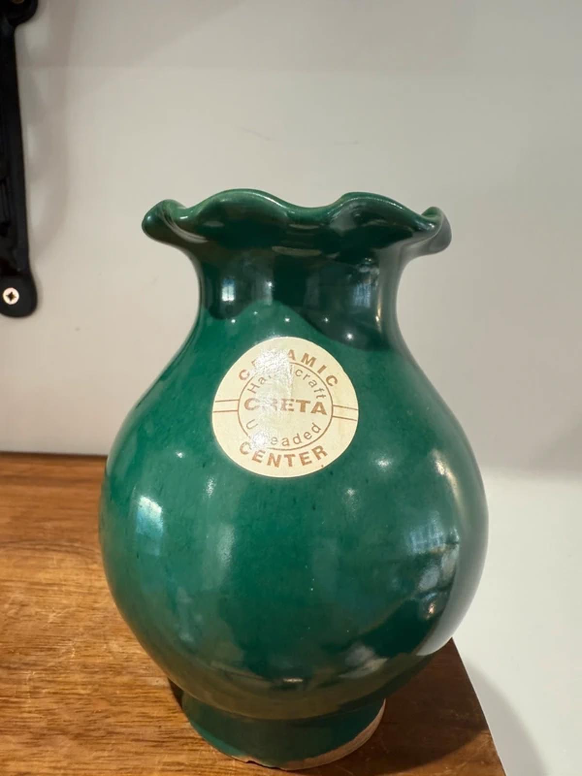 Vintage green pot one of a kind home decor country farm house pottery