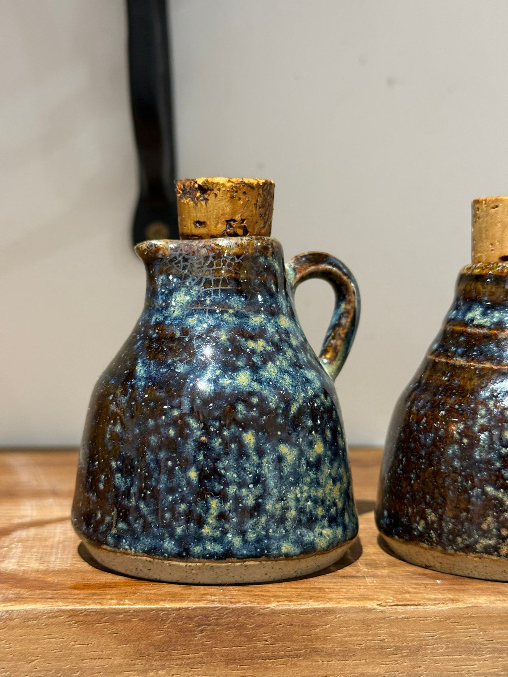 Set of Three Studio Pottery Stoneware Bottles with Cork Stoppers