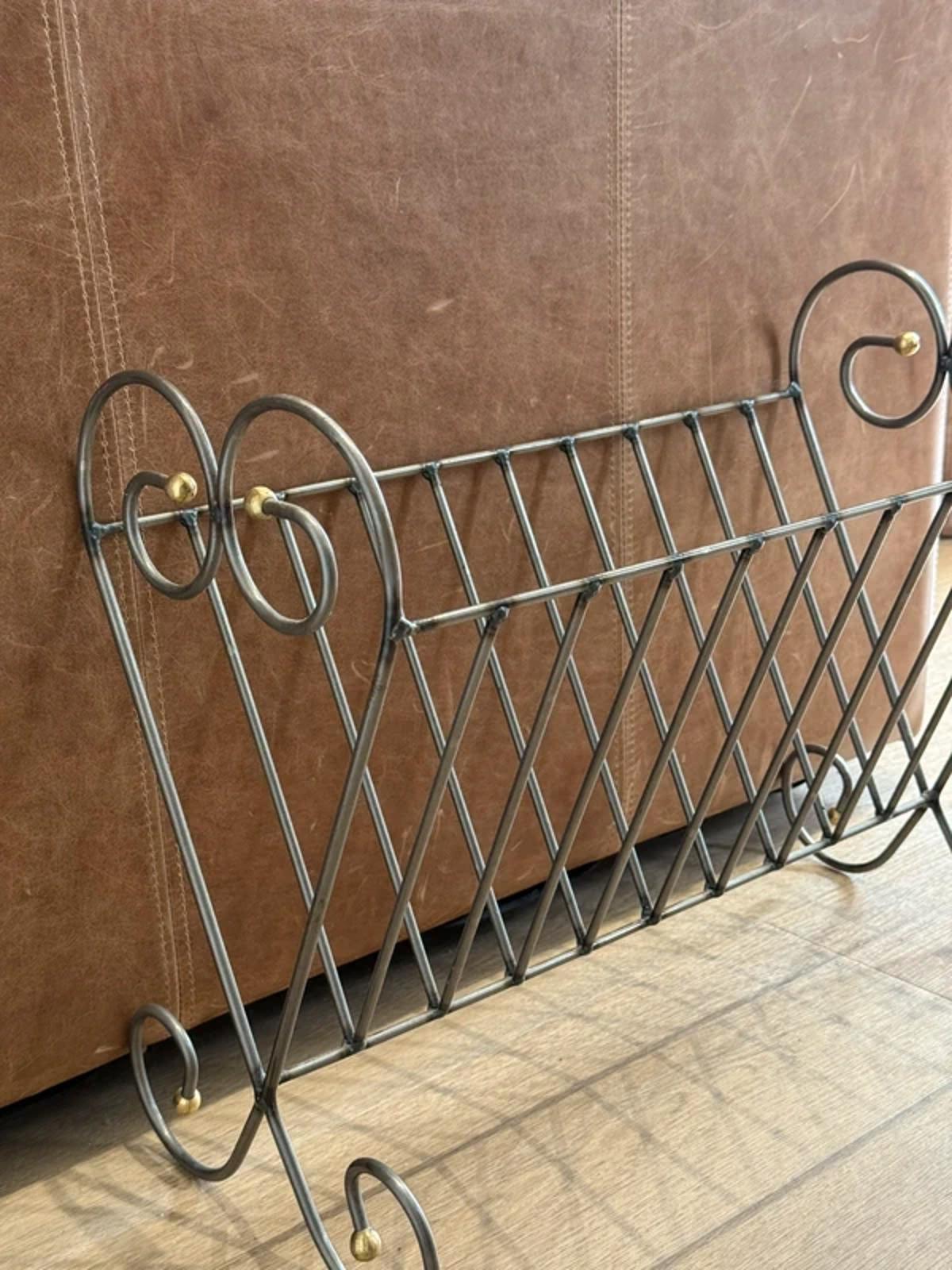 Vintage cast iron metal silver gold large magazine rack one of a kind country home decor