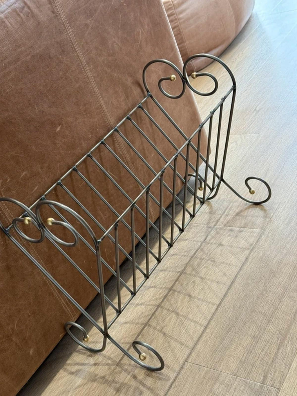 Vintage cast iron metal silver gold large magazine rack one of a kind country home decor