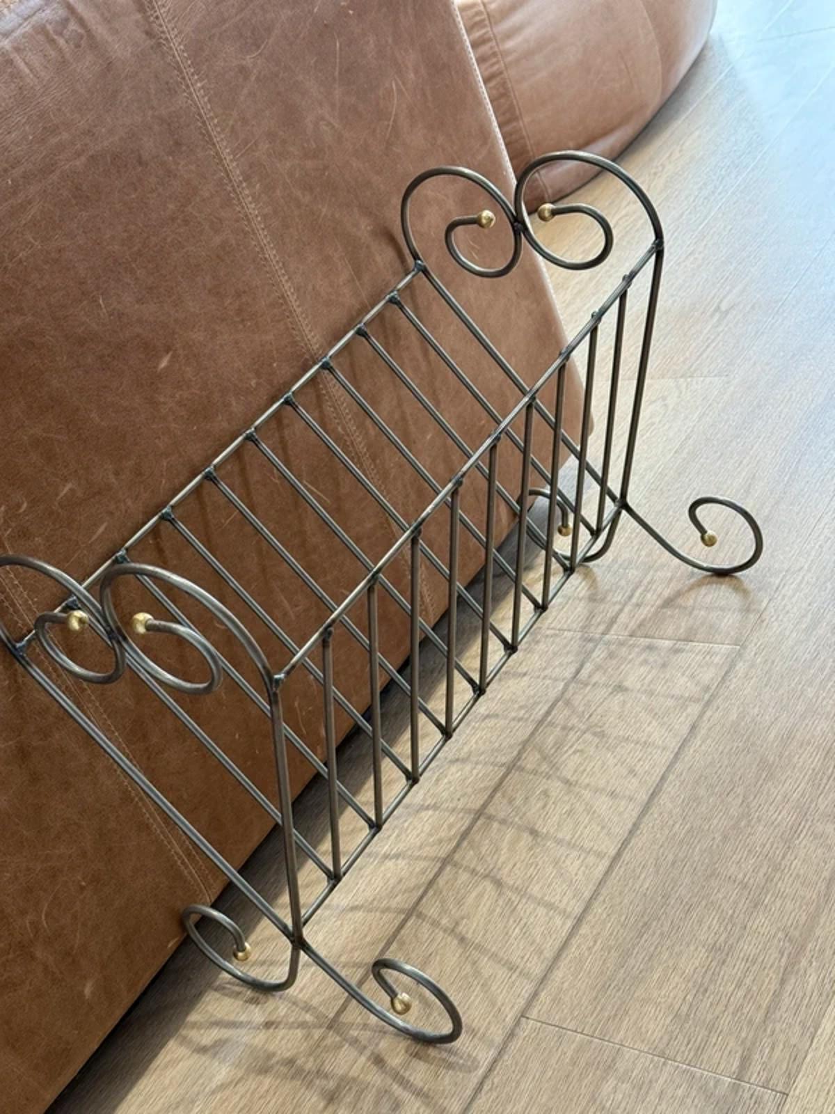 Vintage cast iron metal silver gold large magazine rack one of a kind country home decor