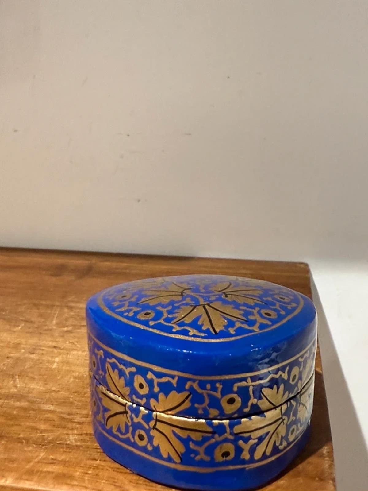 Vintage blue gold ring jewellery box home decor storage box