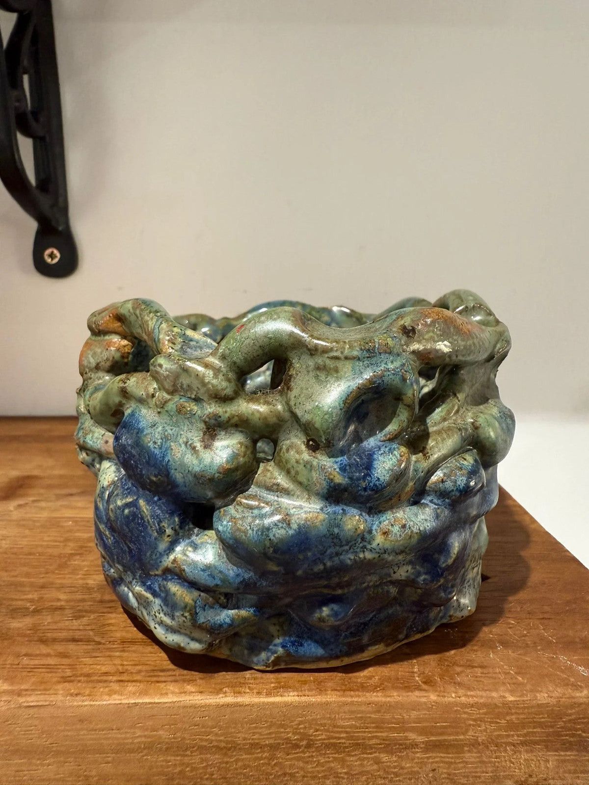 Hand-Formed Blue & Green Studio Pottery Planter / Bowl One-Off Piece