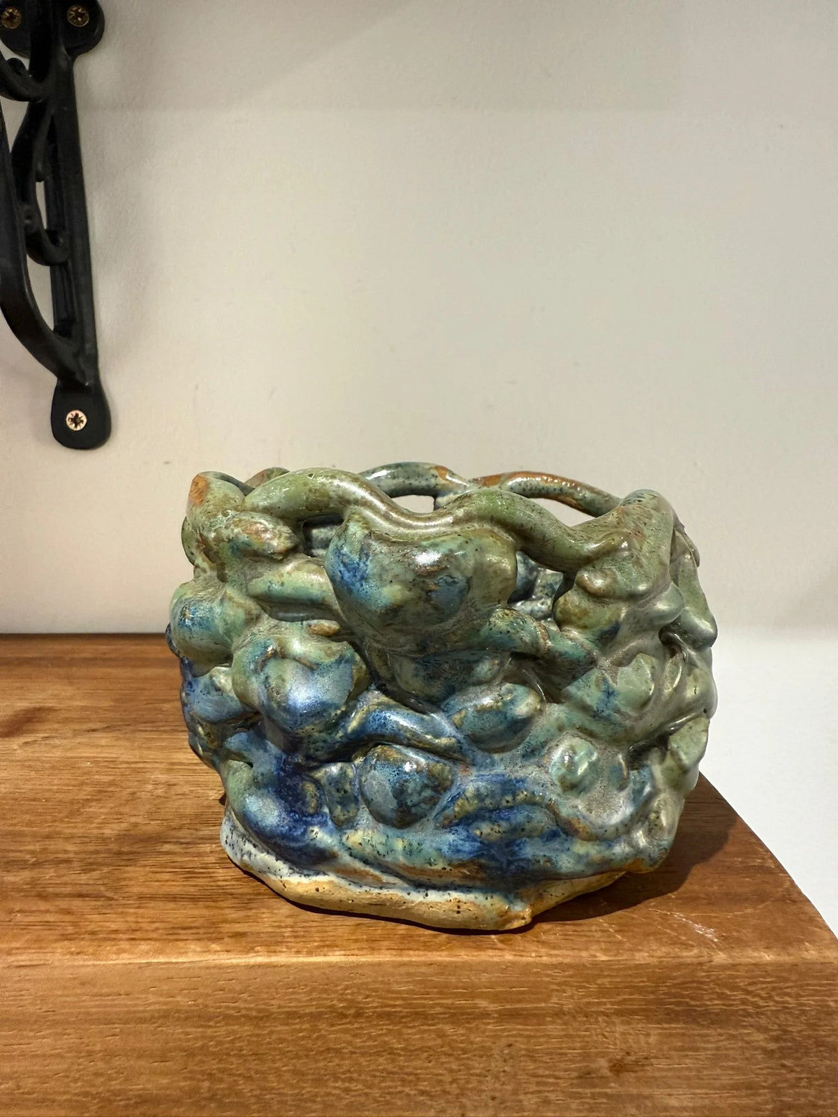 Hand-Formed Blue & Green Studio Pottery Planter / Bowl One-Off Piece