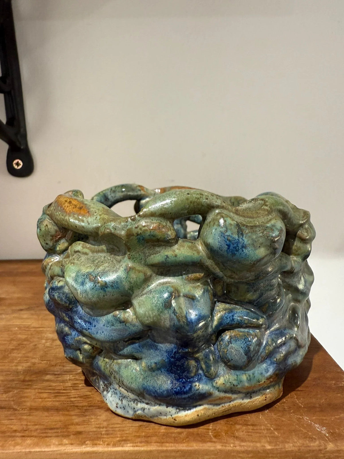 Hand-Formed Blue & Green Studio Pottery Planter / Bowl One-Off Piece