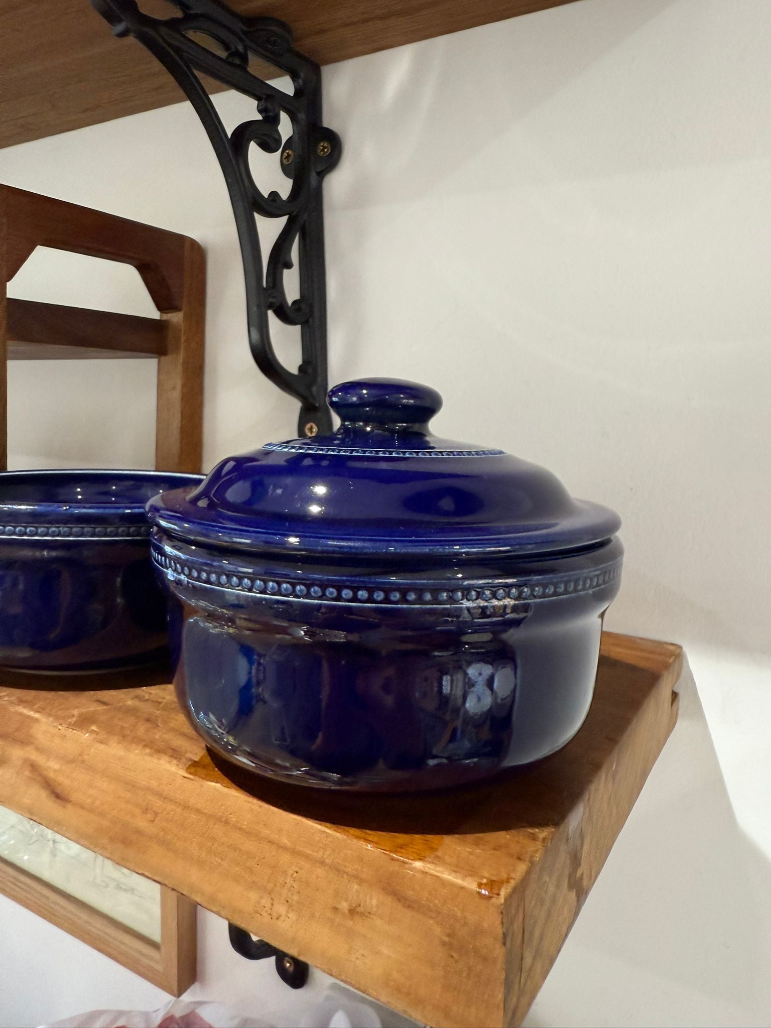 English Cobalt Blue Lidded Stoneware Dish Set