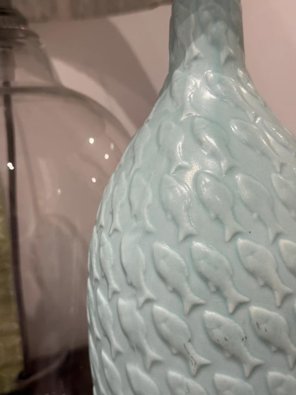 Gisela Graham pale blue fish shoal ceramic tall vase brand new with tags