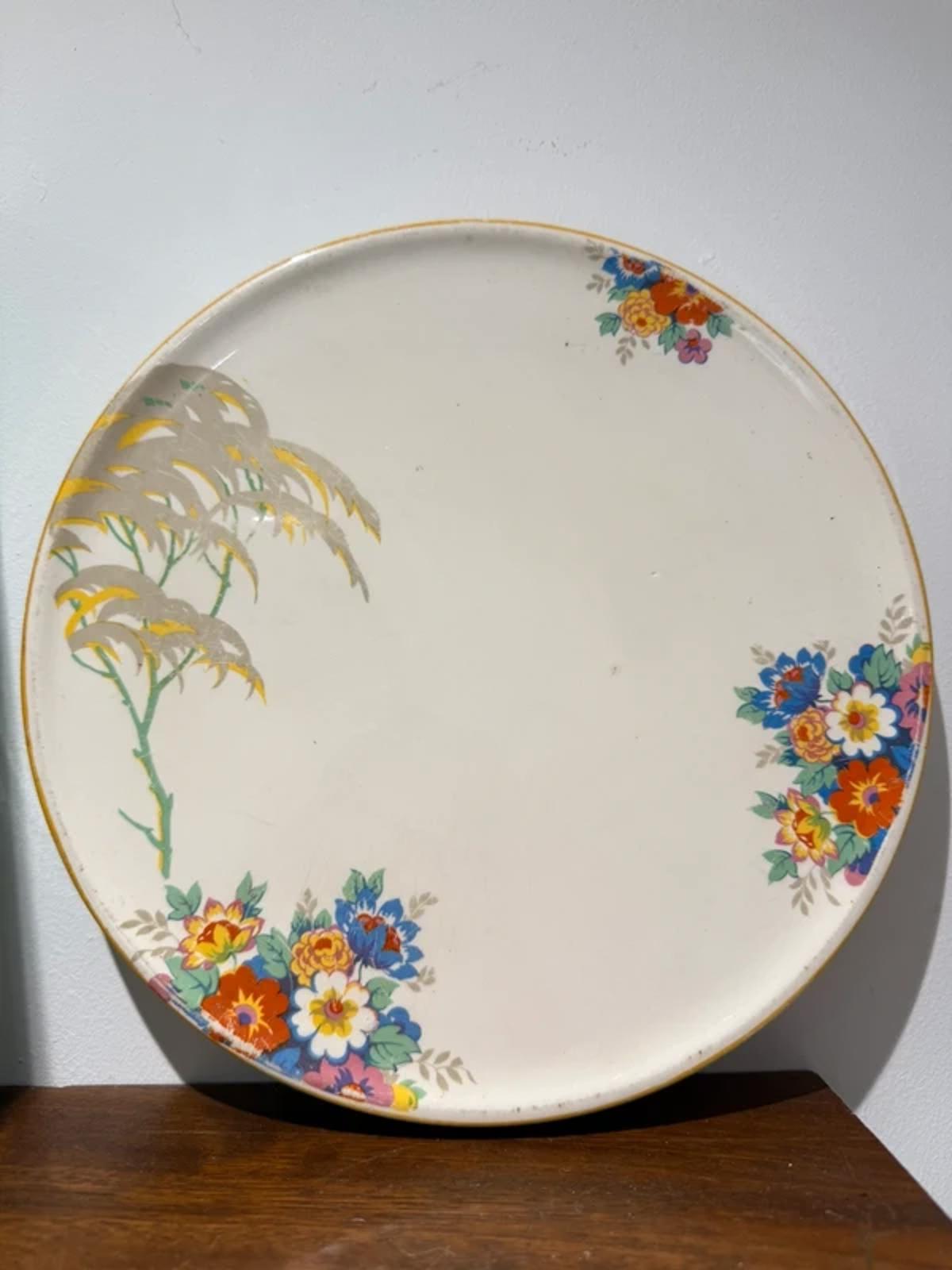 Vintage floral large kitchen art display serving platter plate kitchen home decor