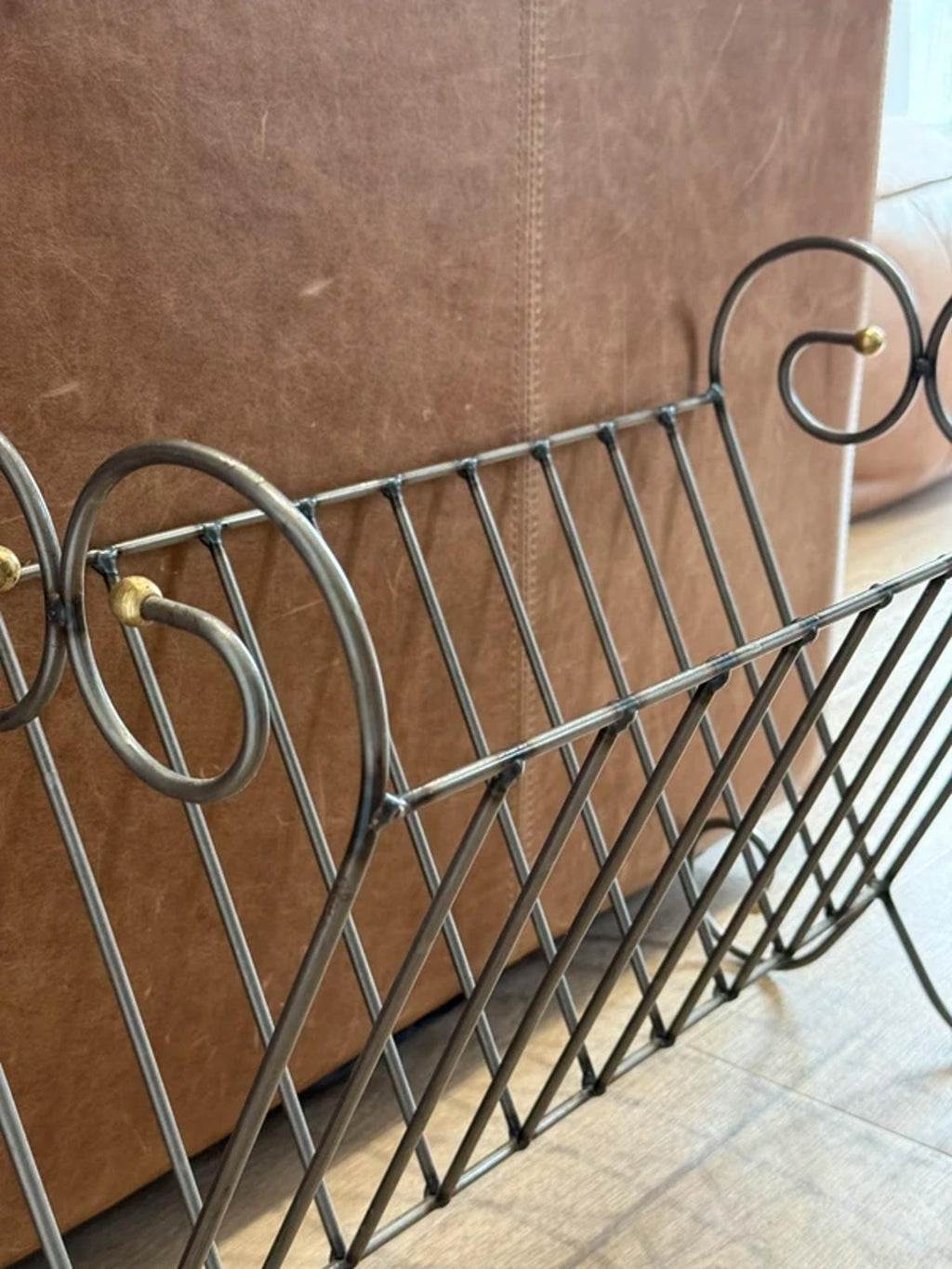 Vintage cast iron metal silver gold large magazine rack one of a kind country home decor