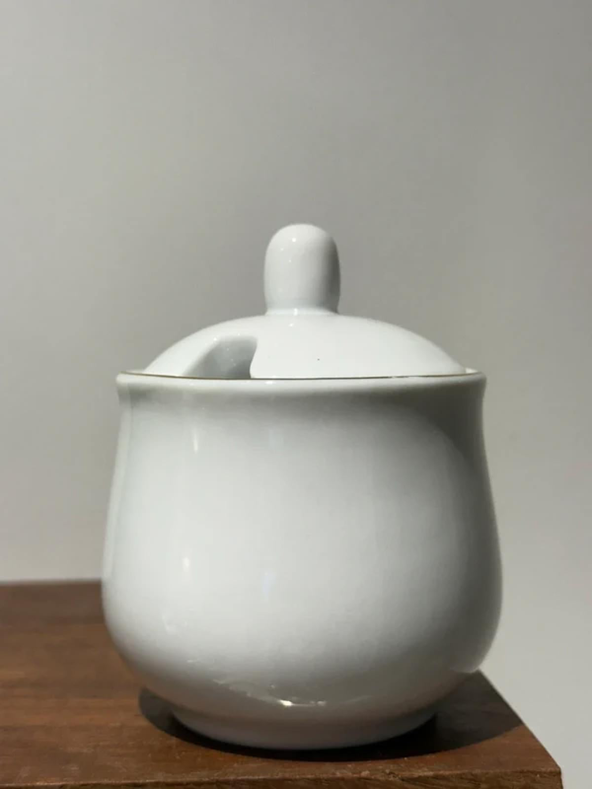 Vintage white large gold rimmed sugar bowl kitchen home decor very good condition