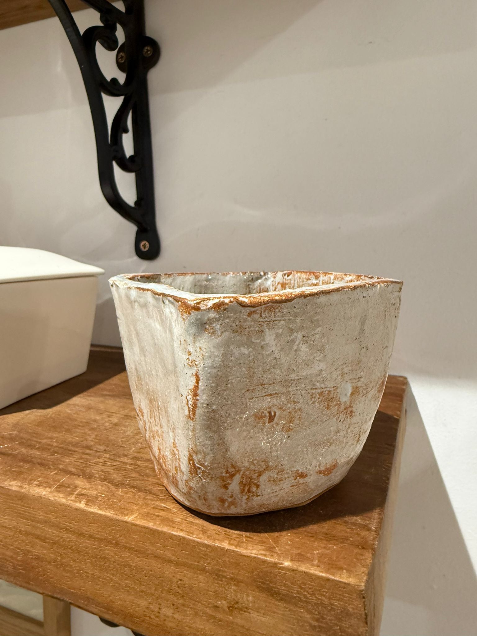Rustic Square Ceramic Planter with Natural Patina