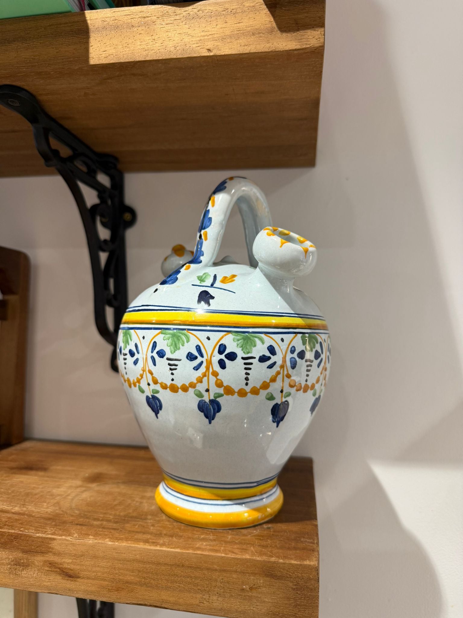 Hand-Painted Italian Faenza-Style Ceramic Jug with Lid
