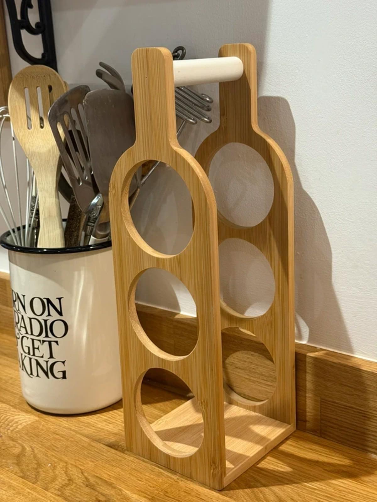 Wooden kitchen decor wine rack bottle holder one of a kind