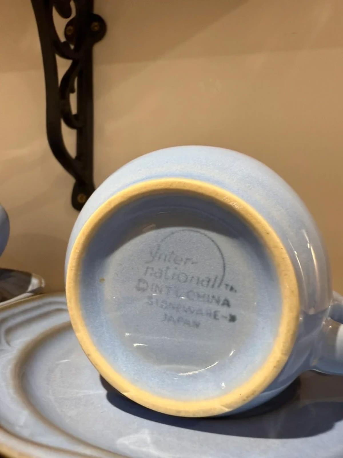 Vintage retro blue set of 2 tea set cup and saucers