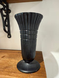 Black Ribbed Glass Vase with Pedestal Base – Art Deco Style