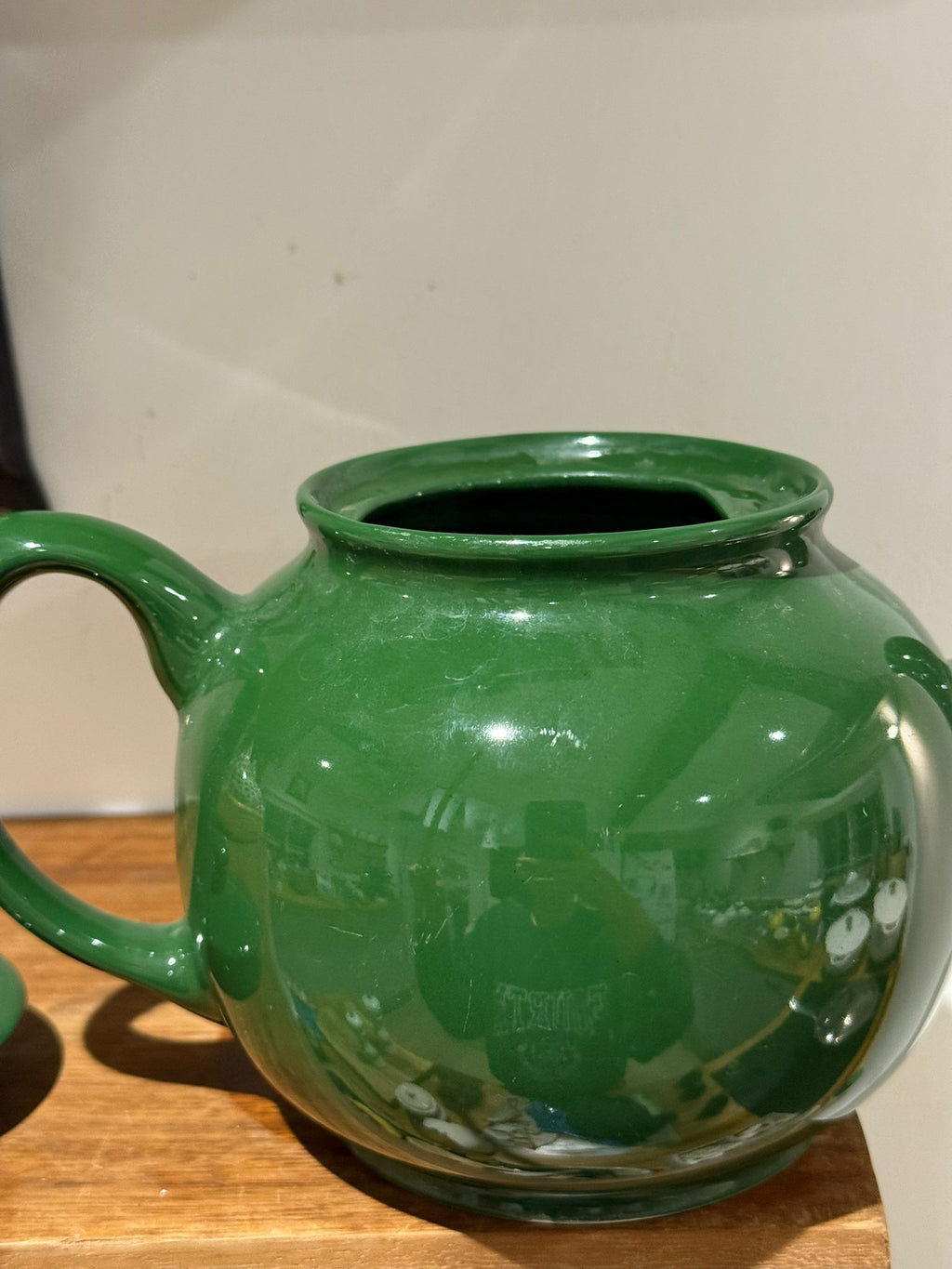 Vintage Green Glazed Ceramic Teapot
