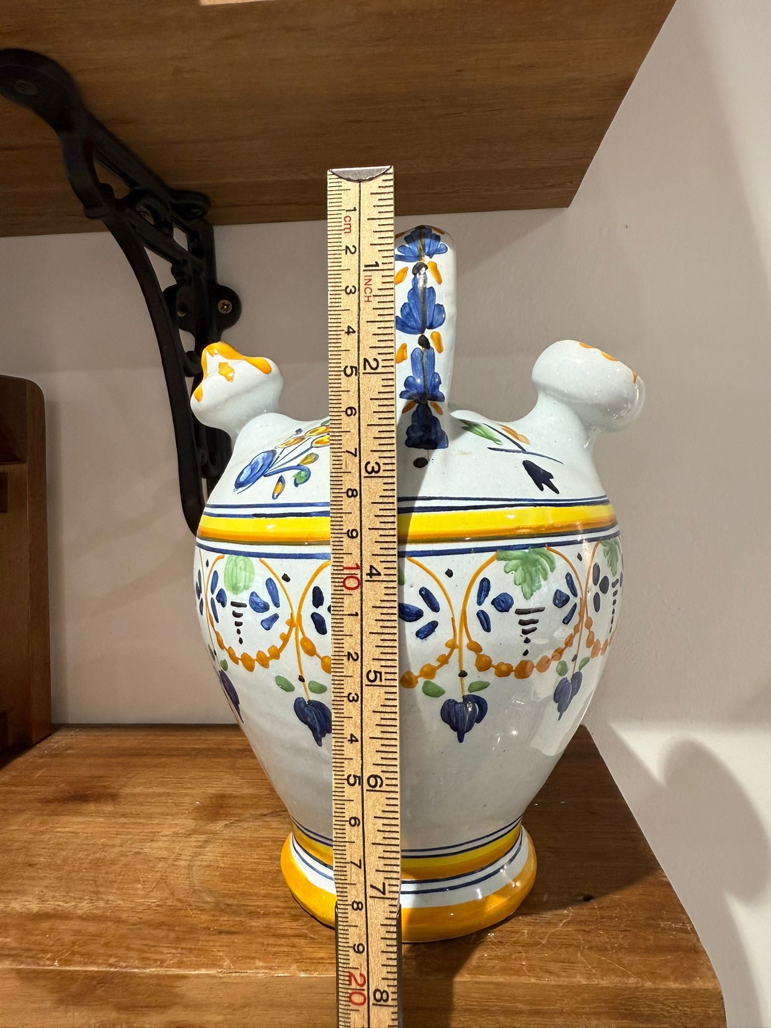 Hand-Painted Italian Faenza-Style Ceramic Jug with Lid