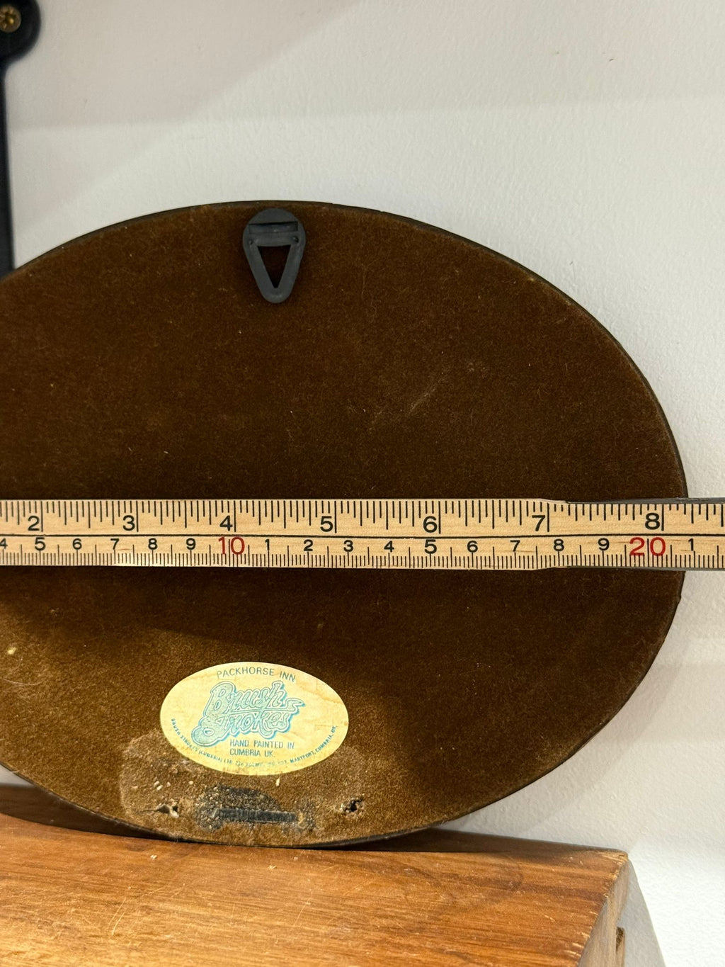 Vintage Hand Painted Cottage Relief Wall Plaque in Oval Wood Frame