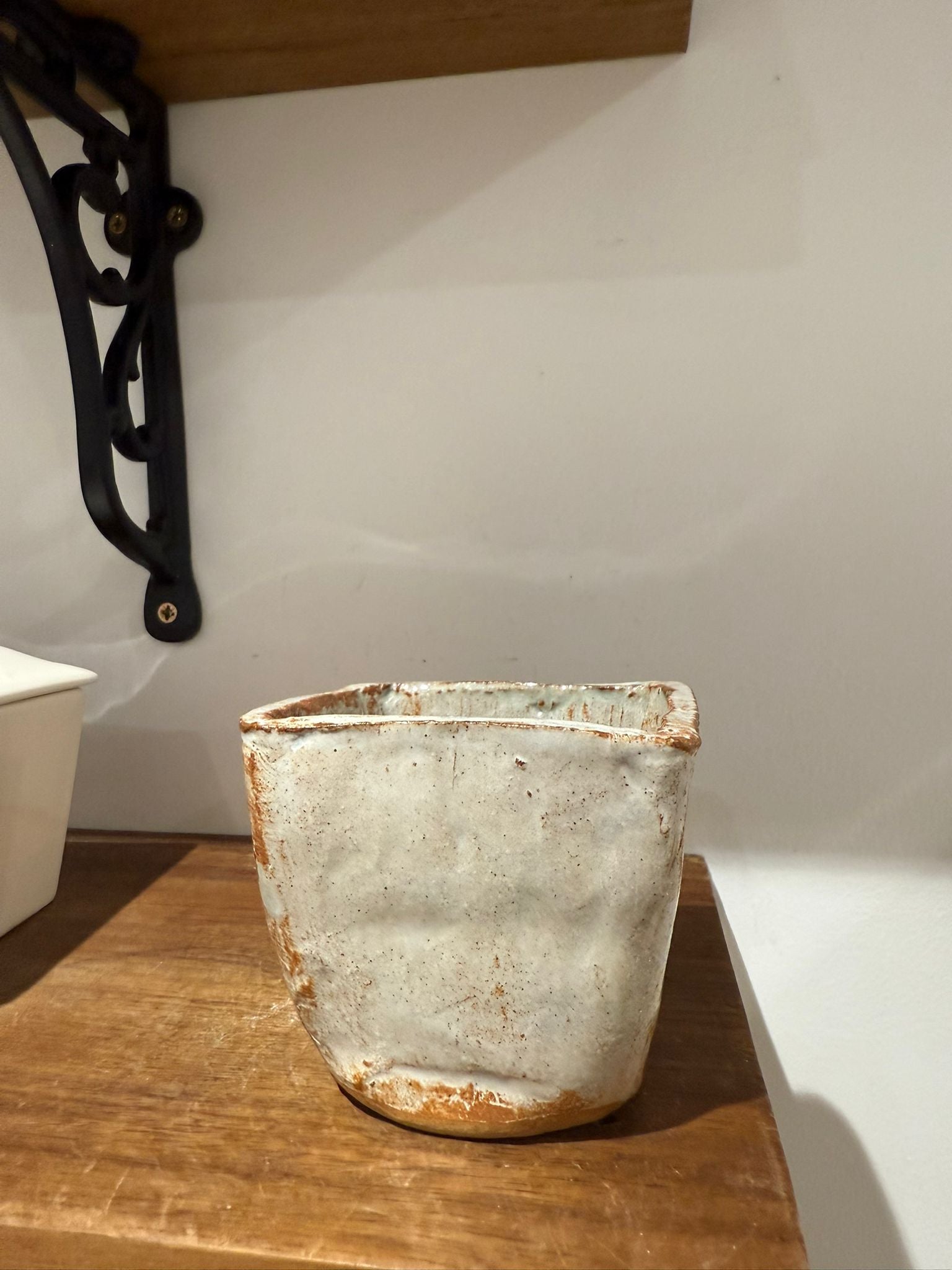 Rustic Square Ceramic Planter with Natural Patina