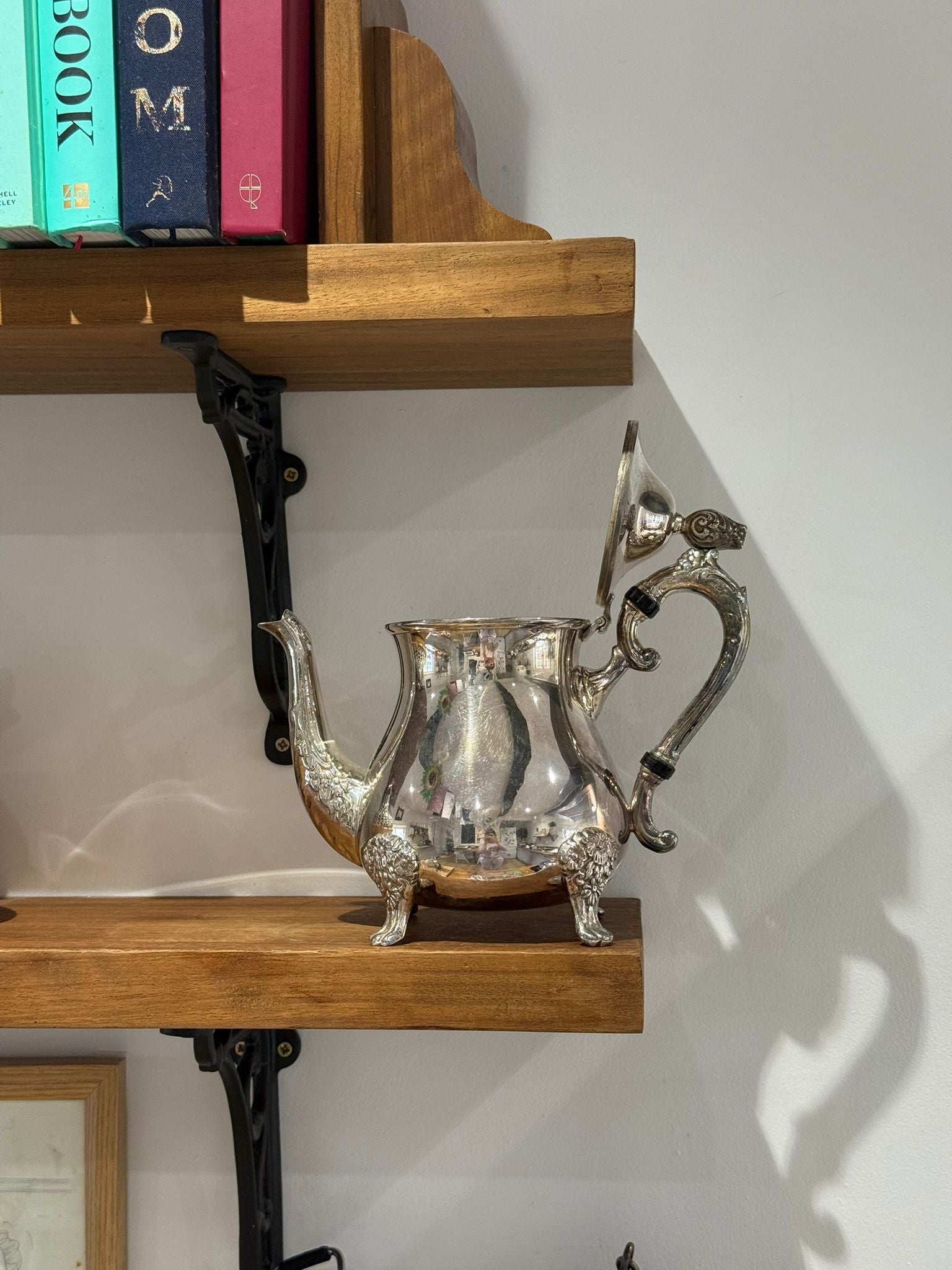 Vintage Ornate Silver Plated Teapot on Lion Paw Feet Decorative