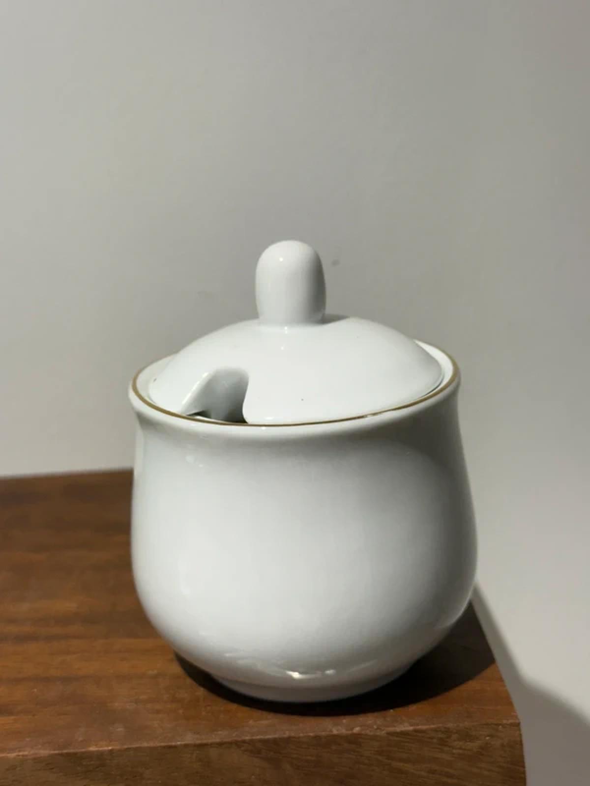 Vintage white large gold rimmed sugar bowl kitchen home decor very good condition