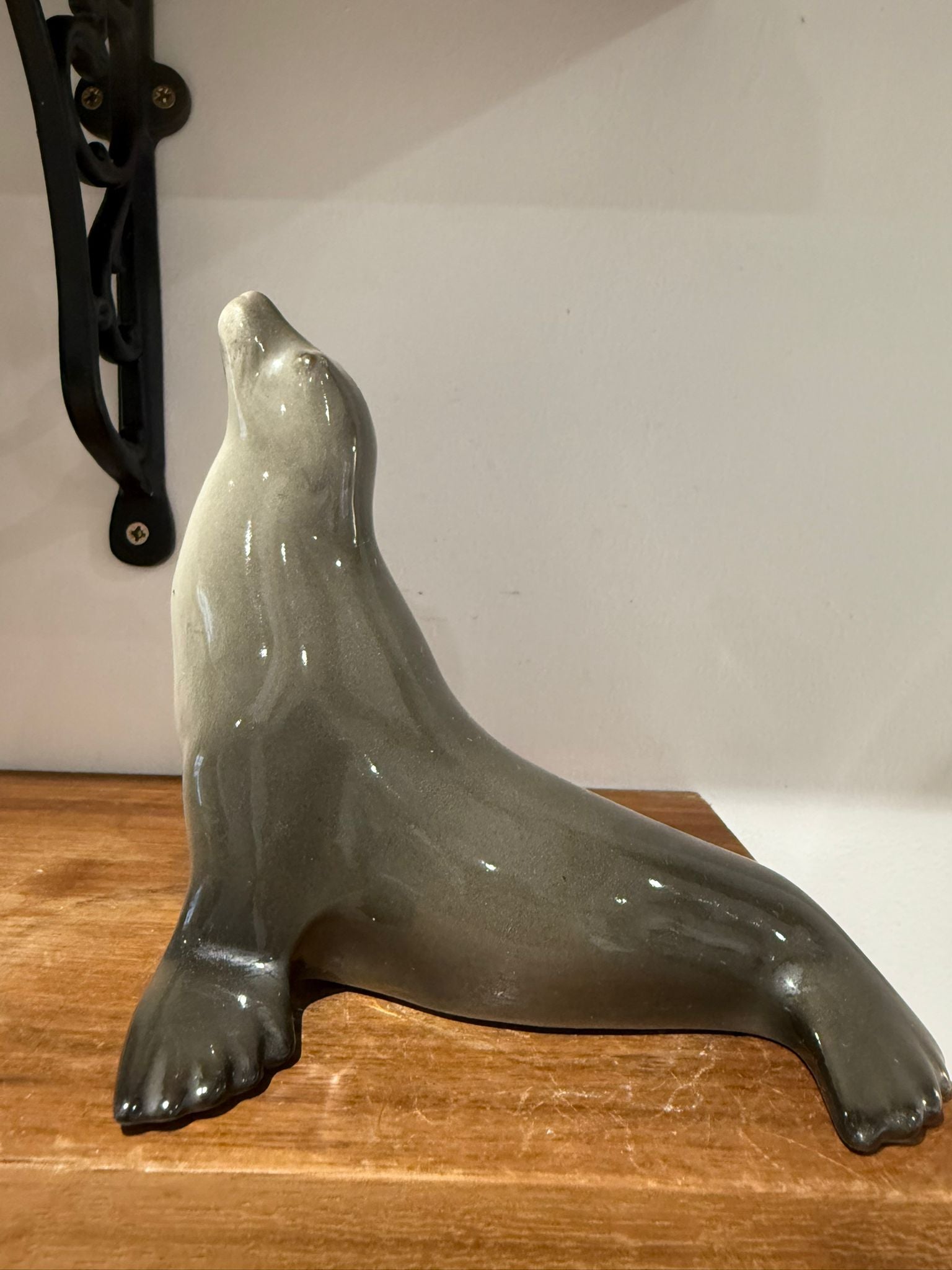 Vintage Glazed Ceramic Seal Ornament