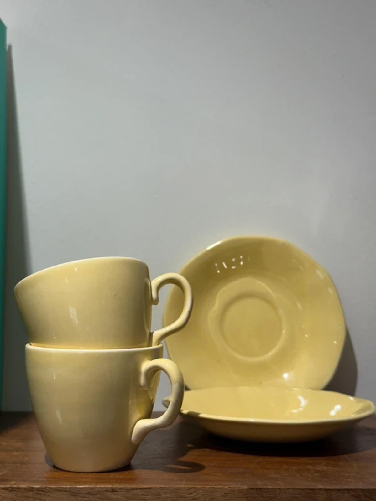 Vintage yellow set of 2 tea cups and saucers tea set kitchen home decor
