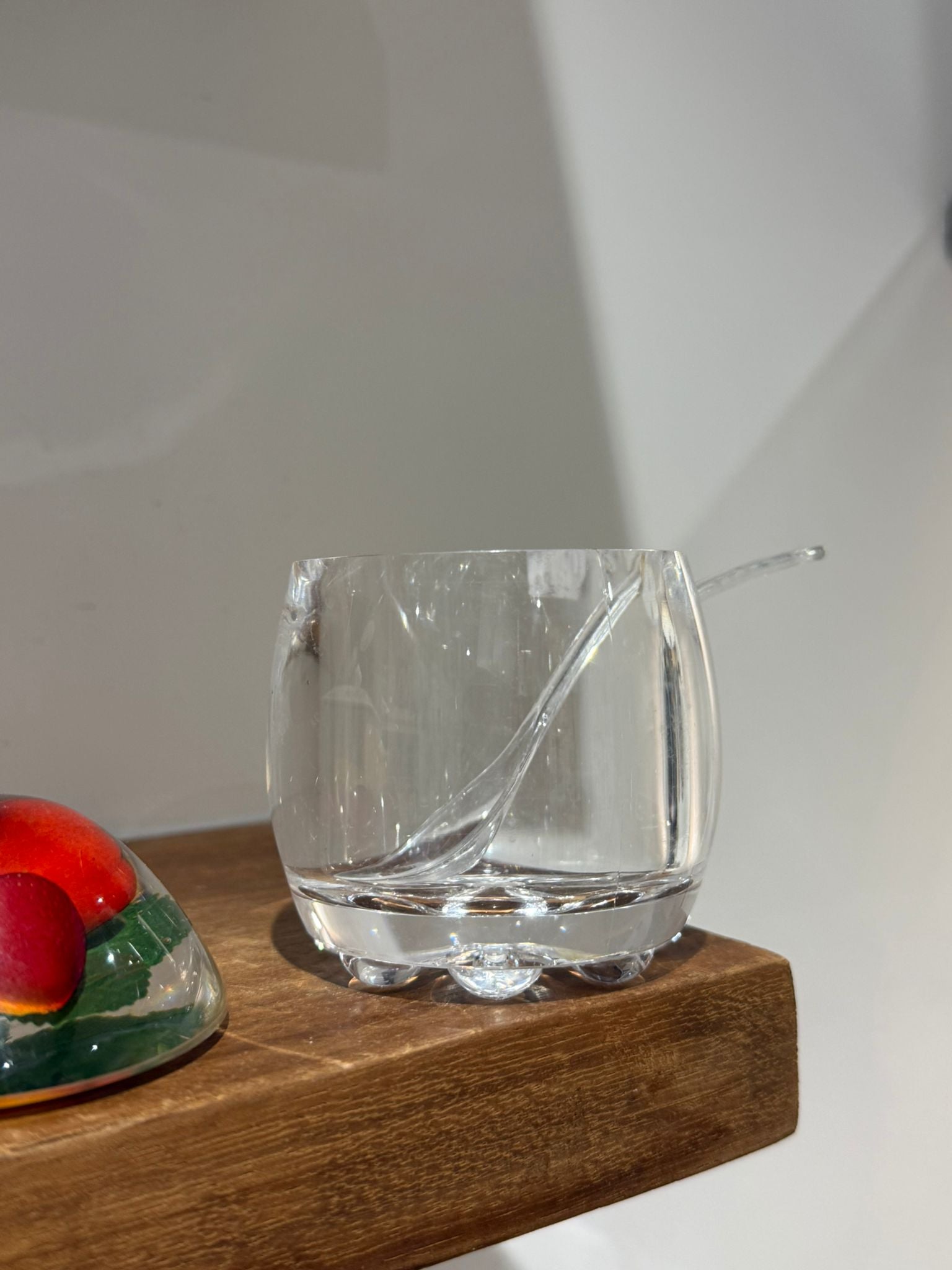 Vintage Hand-Painted Fruit Glass Preserve Pot with Spoon