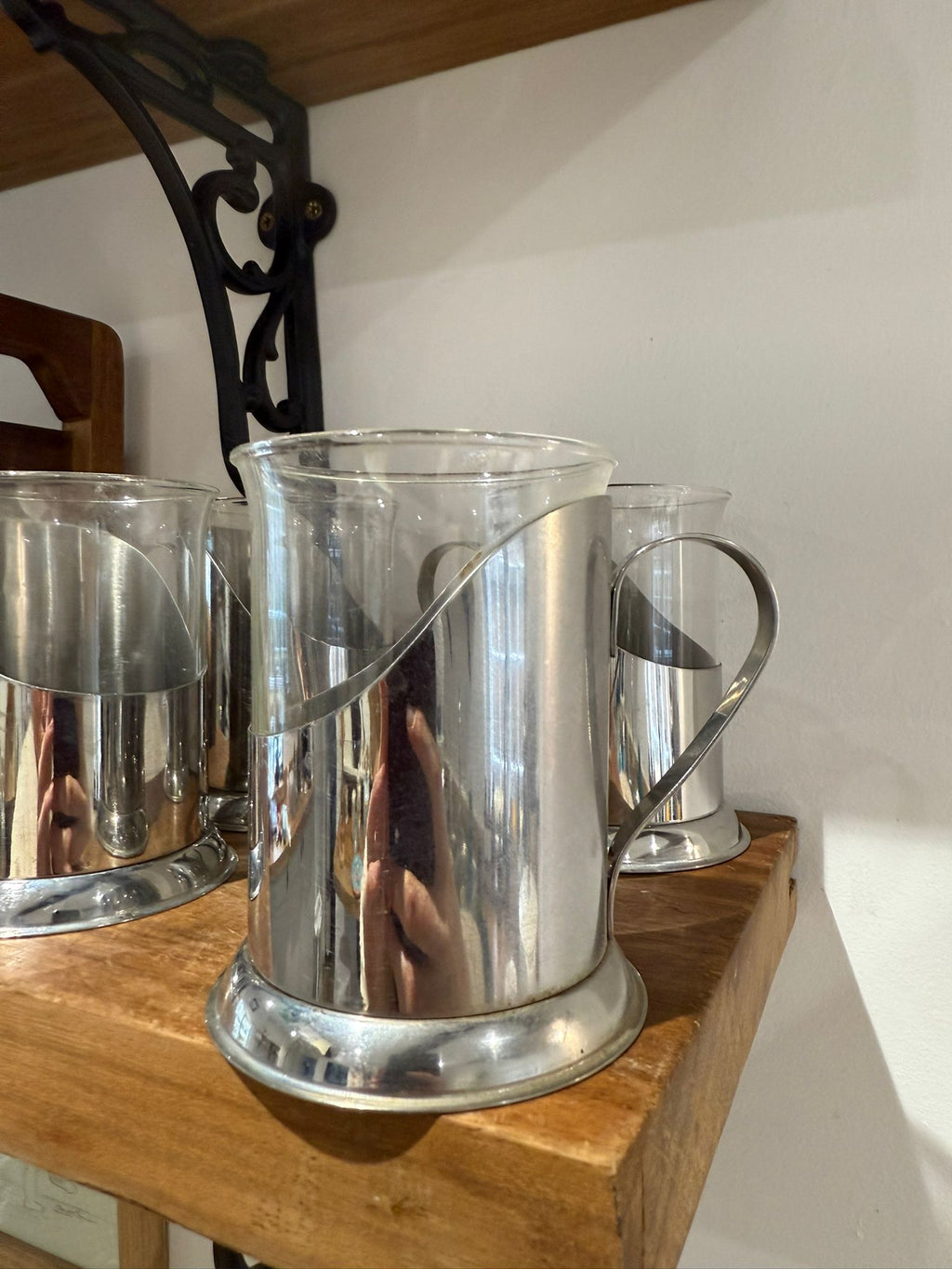 Glass & Metal Coffee Mugs – Set of Four