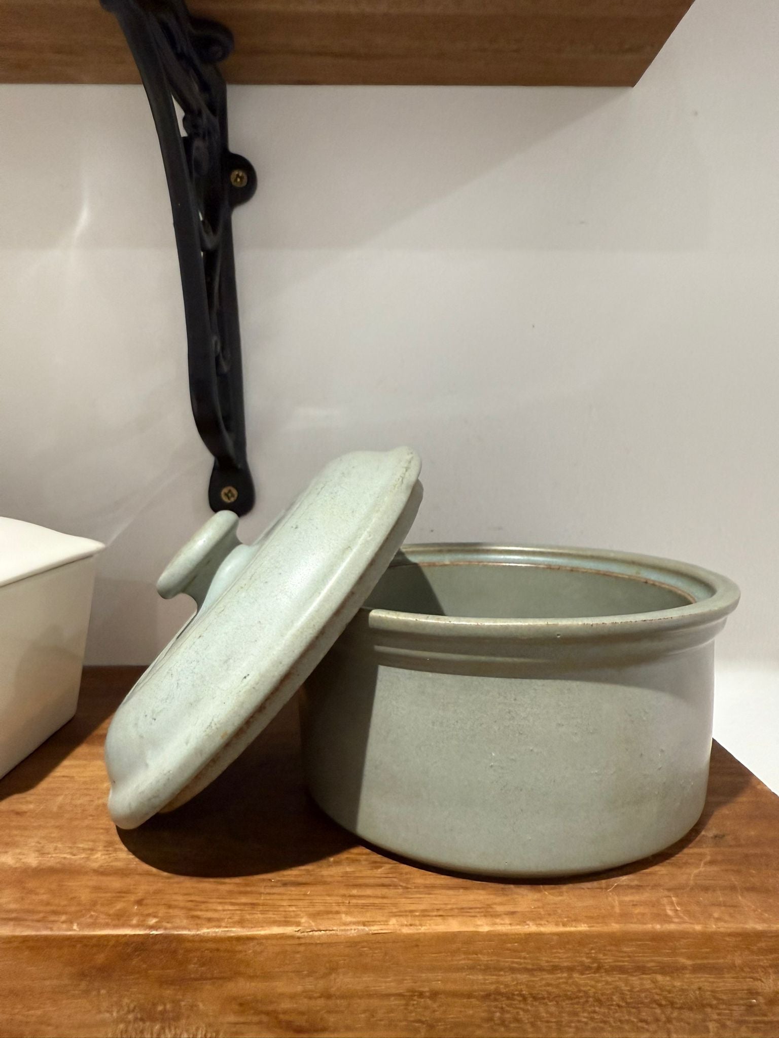 Vintage Sage Green Stoneware Lidded Storage Pot – Rustic Kitchen Canister