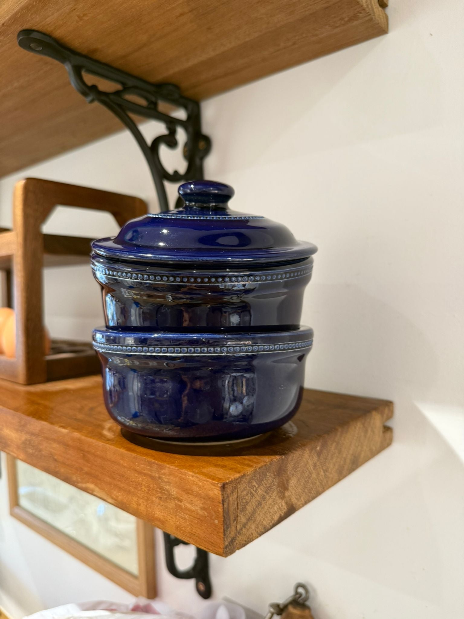 English Cobalt Blue Lidded Stoneware Dish Set