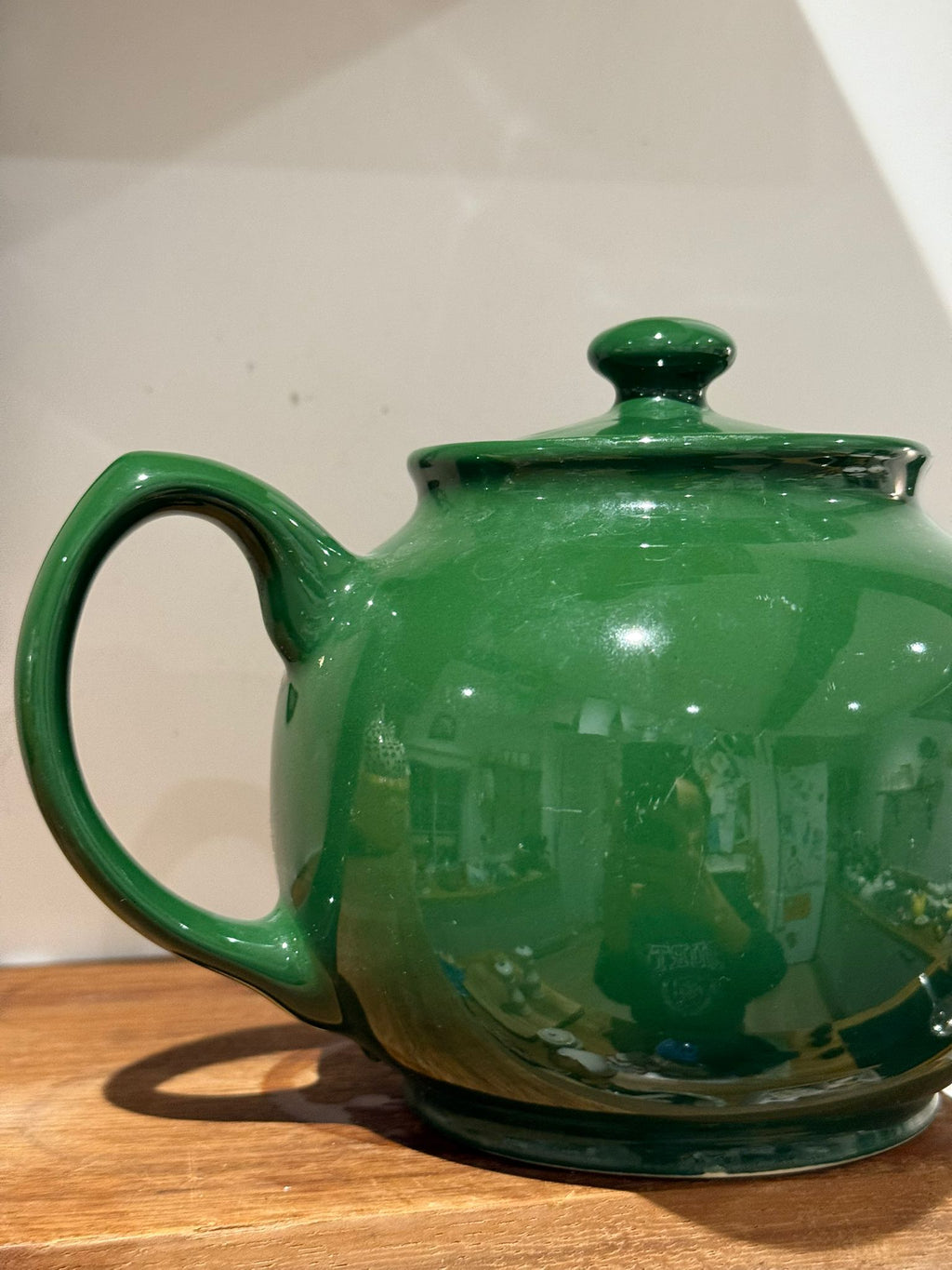 Vintage Green Glazed Ceramic Teapot
