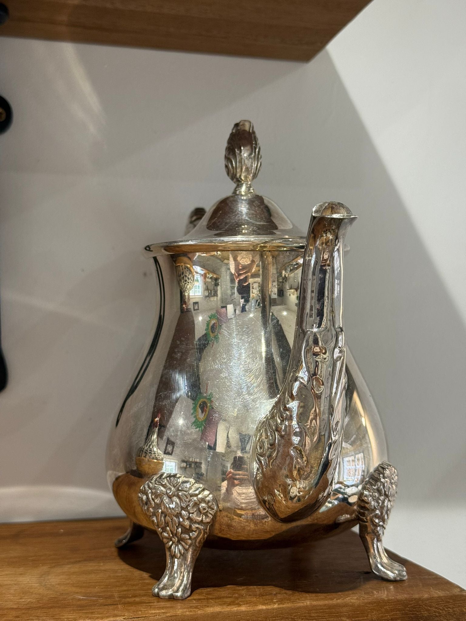 Vintage Ornate Silver Plated Teapot on Lion Paw Feet Decorative